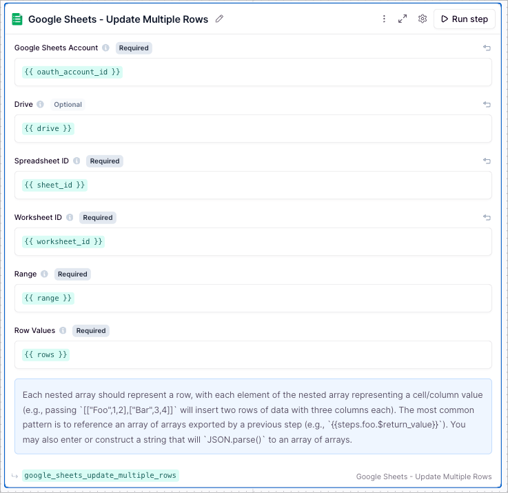 Google Sheets Update multiple rows