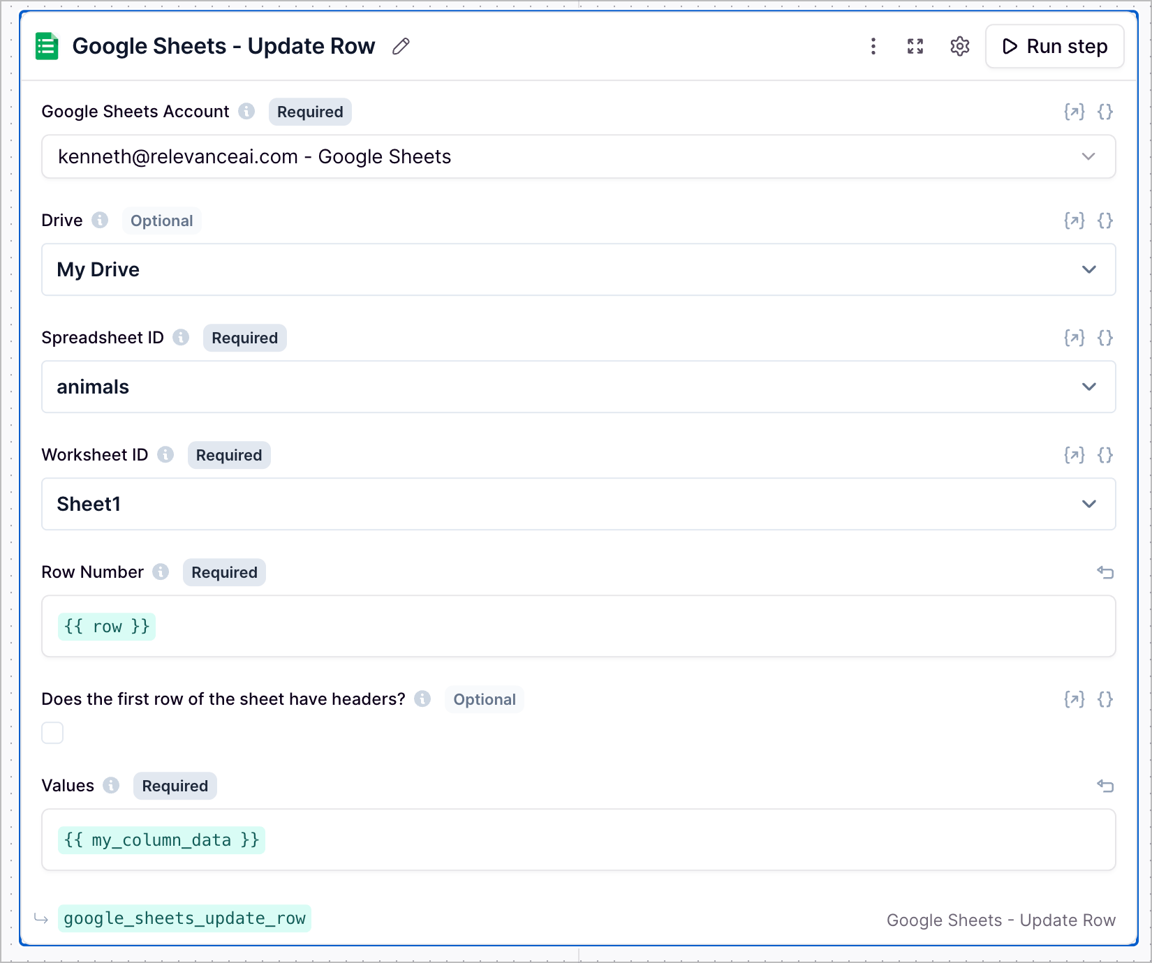 Google Sheets Update Row