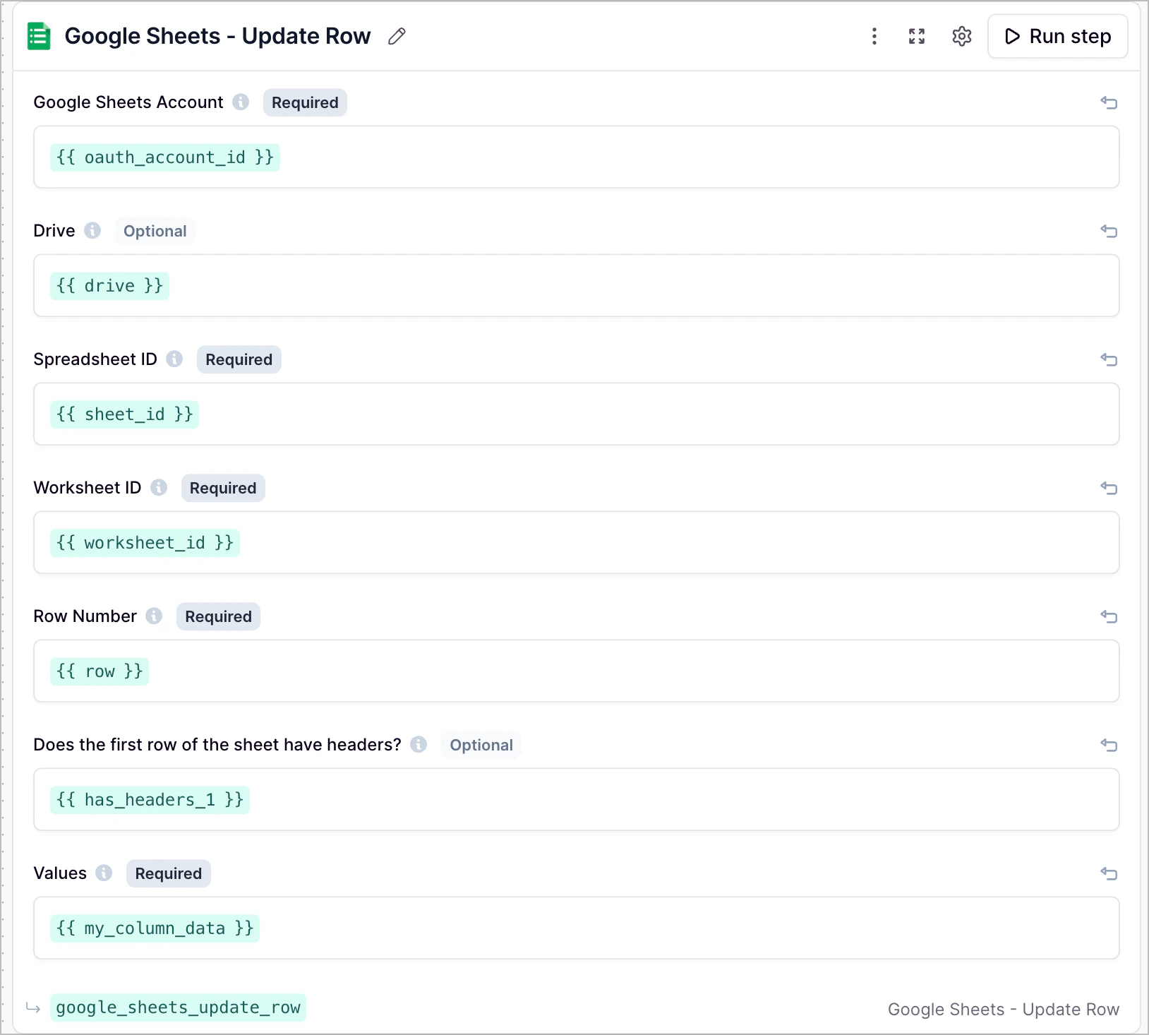 Google Sheets Update Row