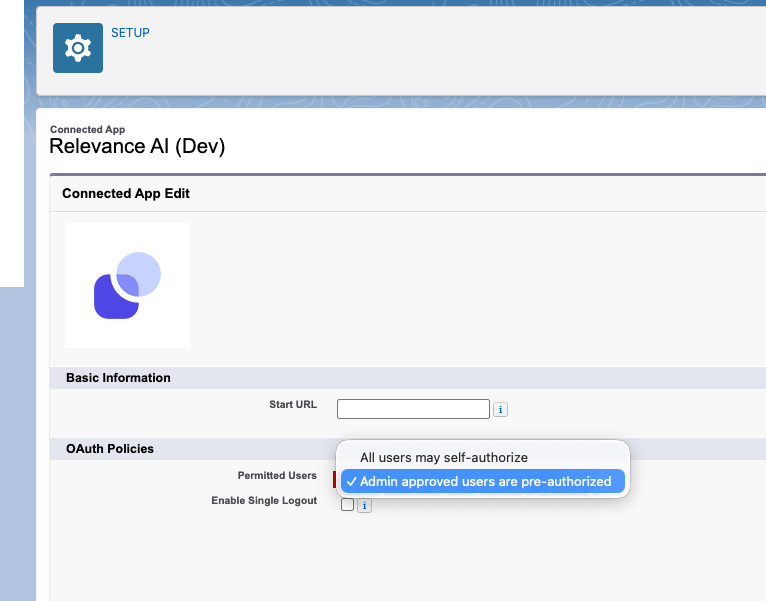 Permitted Users dropdown showing All users may self-authorize and Admin approved users are pre-authorized