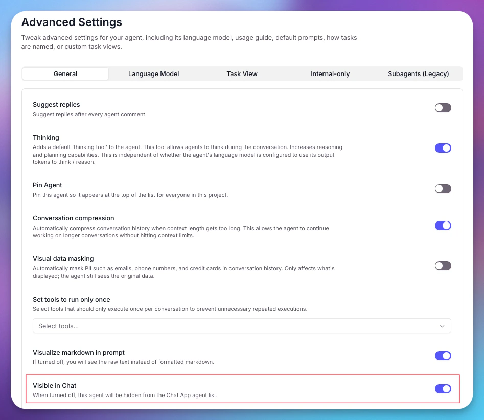 Visible in Chat setting