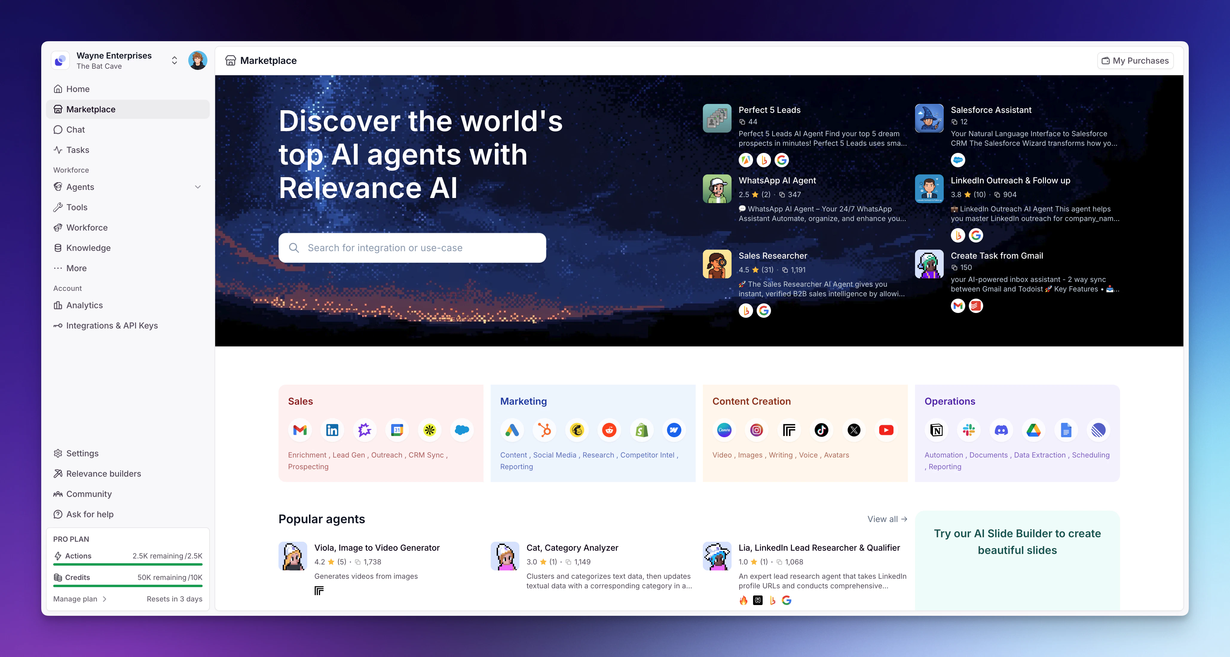 Browse the Marketplace to find pre-built Agents for common use cases.