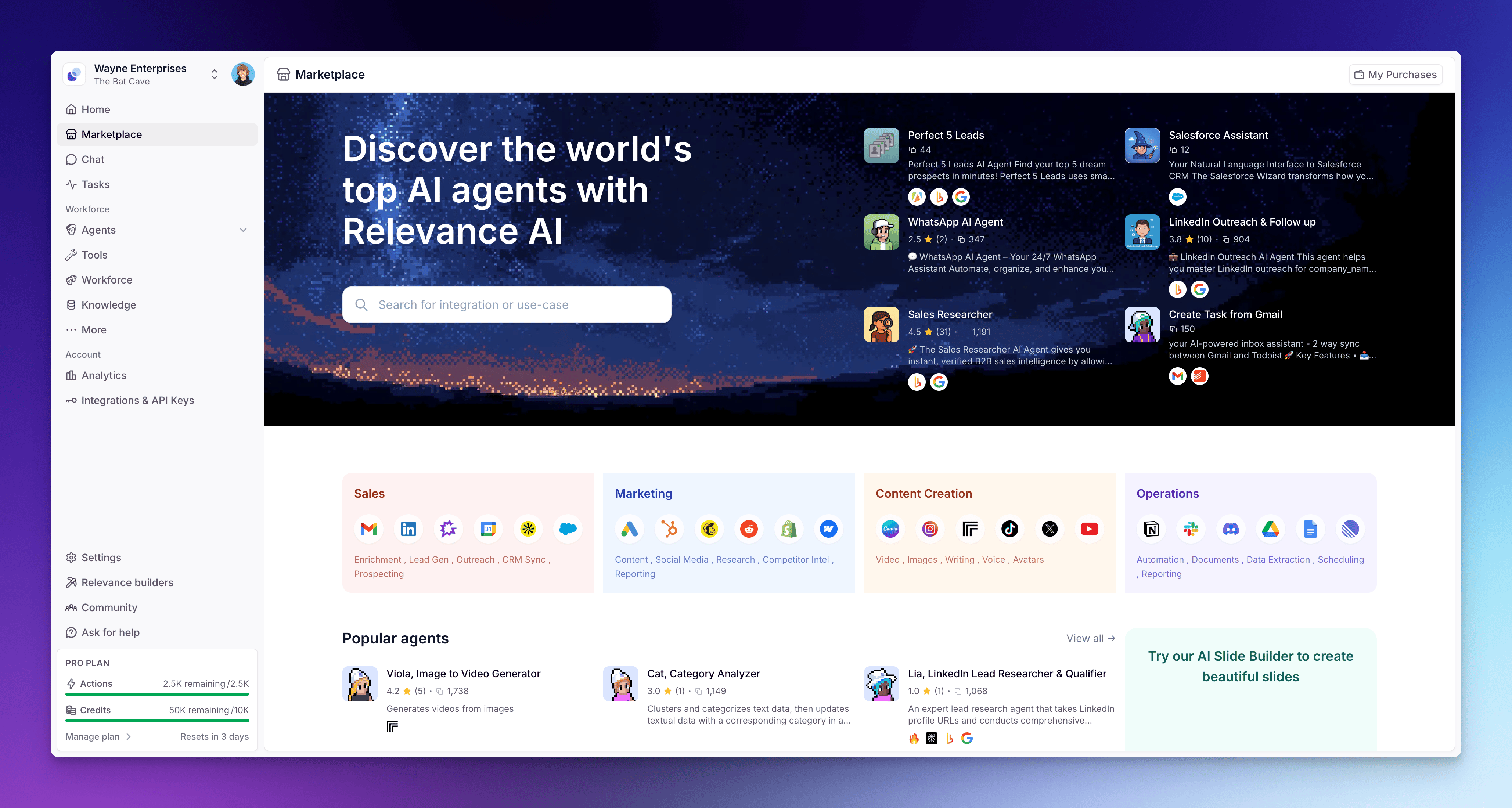 Browse the Marketplace to find pre-built Agents for common use cases.