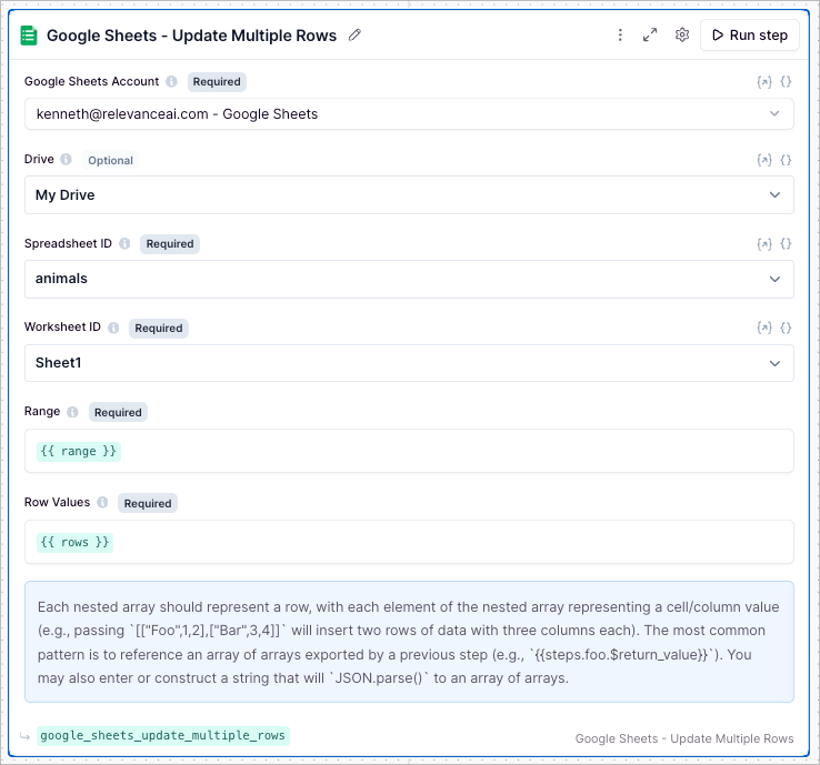 Google Sheets Update multiple rows
