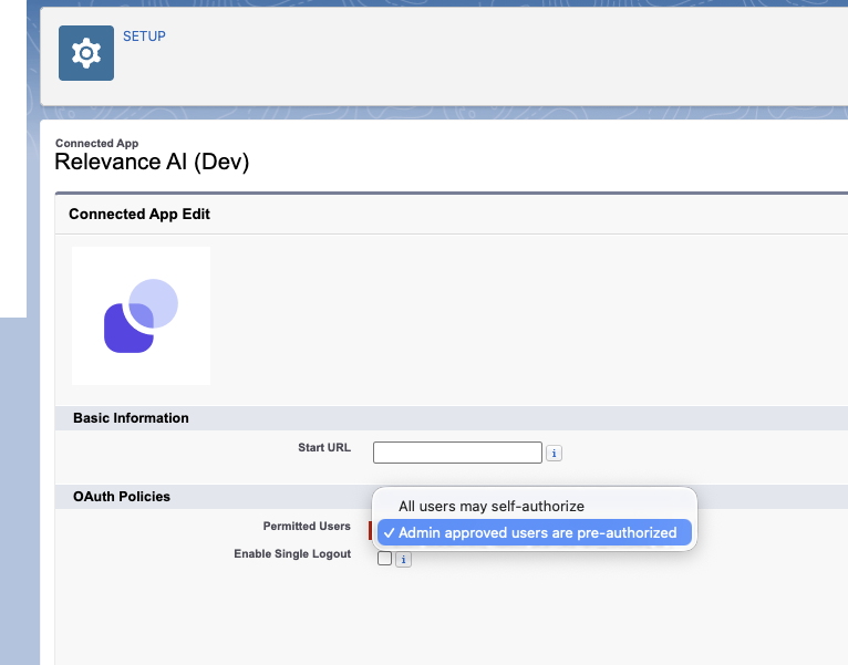 Permitted Users dropdown showing All users may self-authorize and Admin approved users are pre-authorized