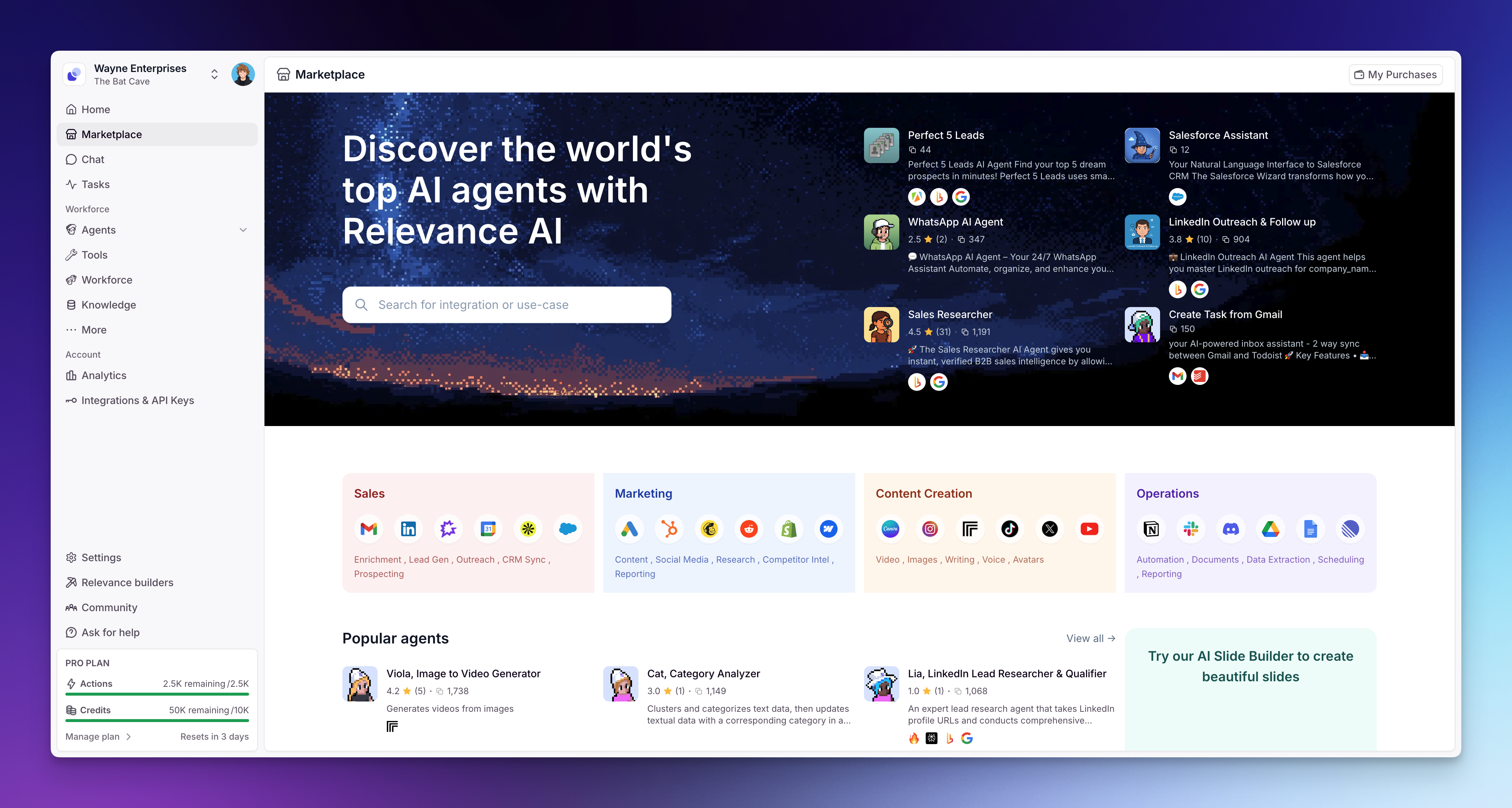Browse the Marketplace to find pre-built Agents for common use cases.