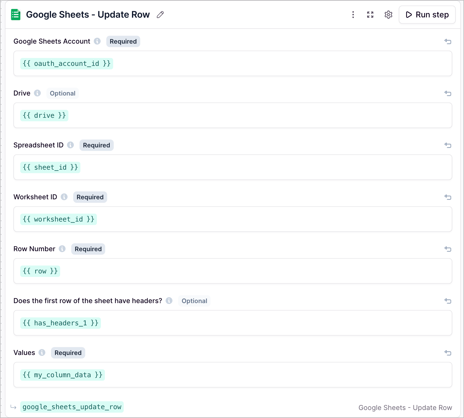 Google Sheets Update Row
