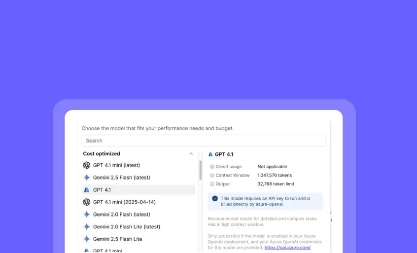 Choose custom Azure OpenAI models directly—No setup required
