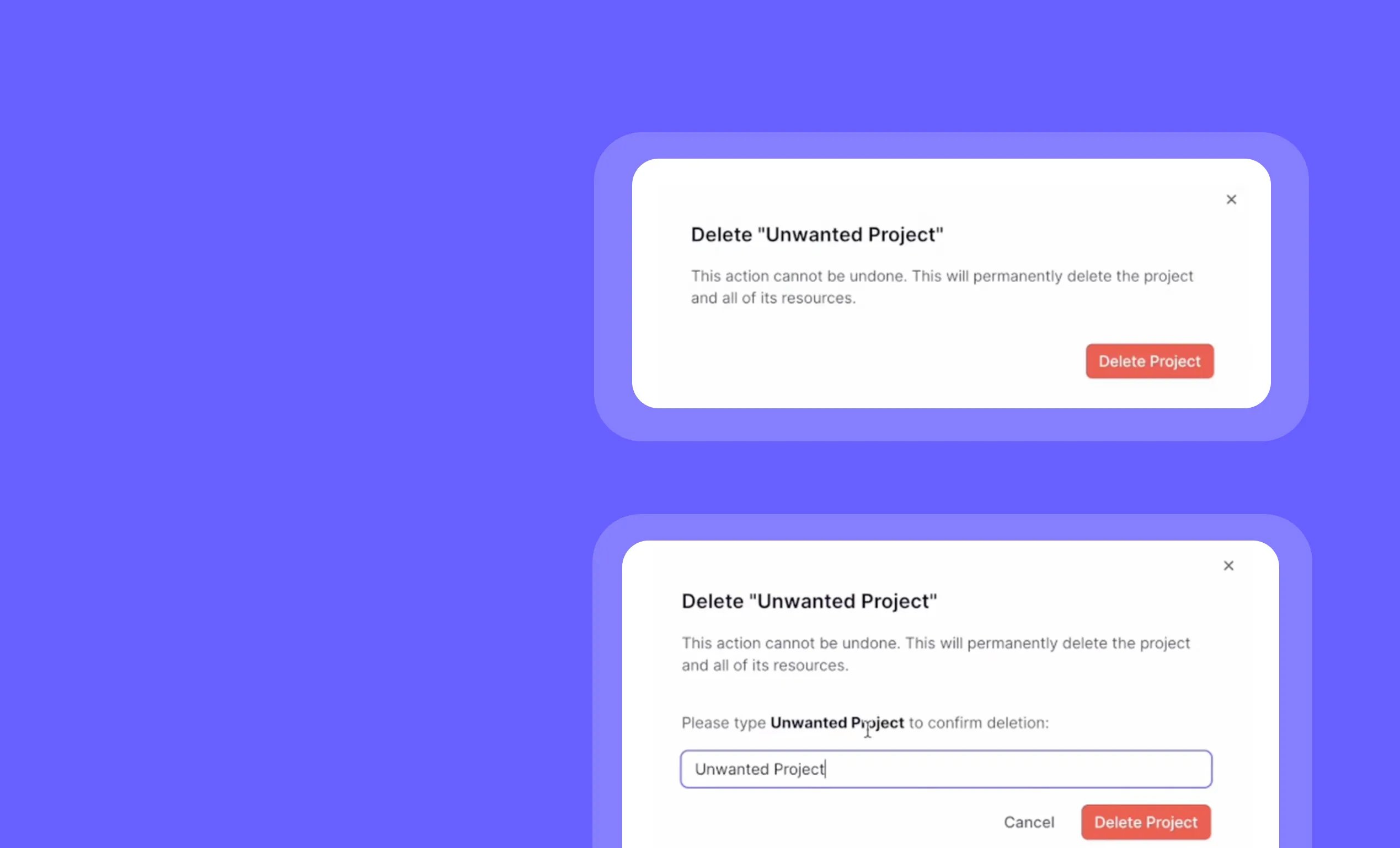 Delete projects to keep your workspace clean and organized