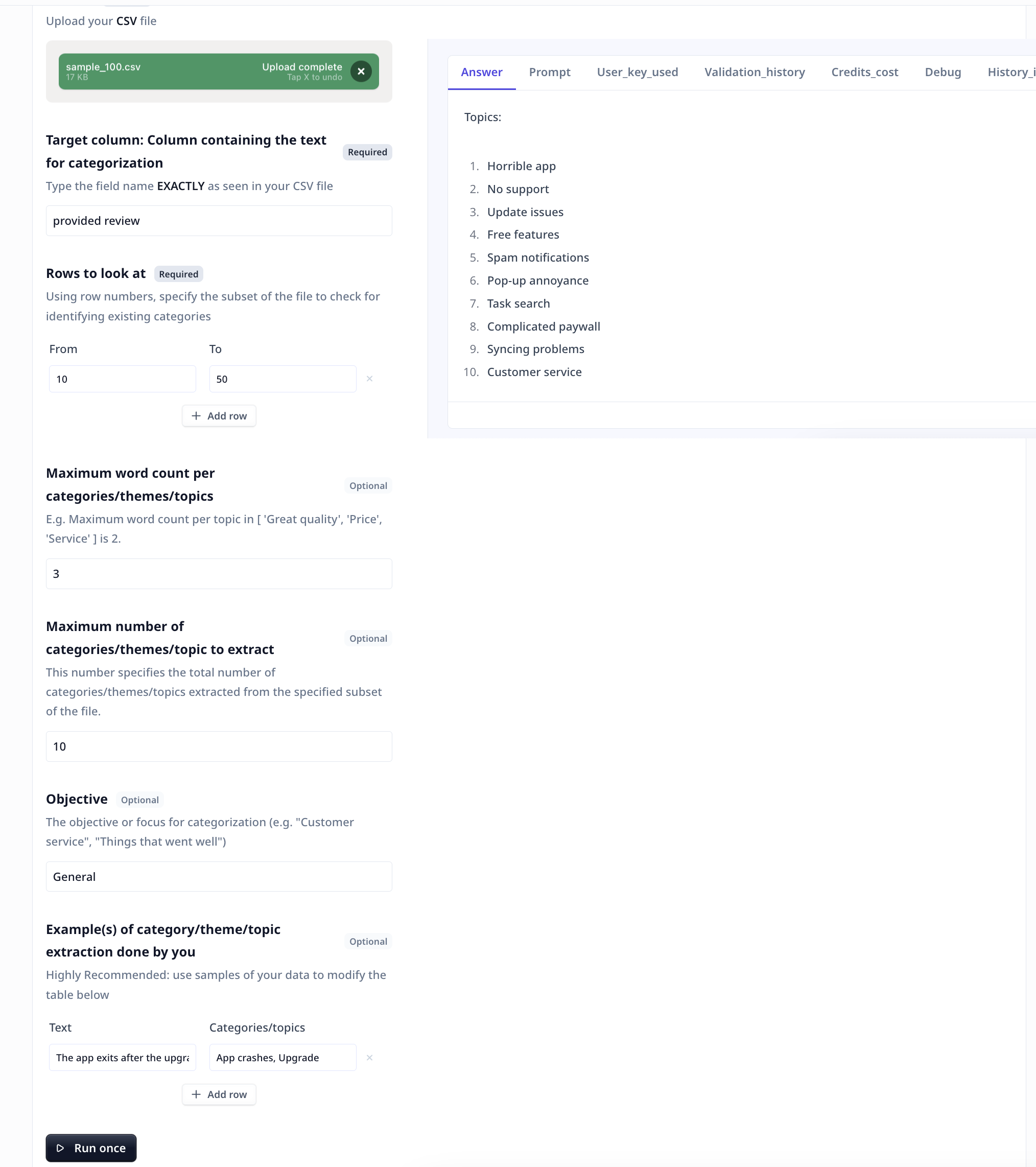 Extract categories in data