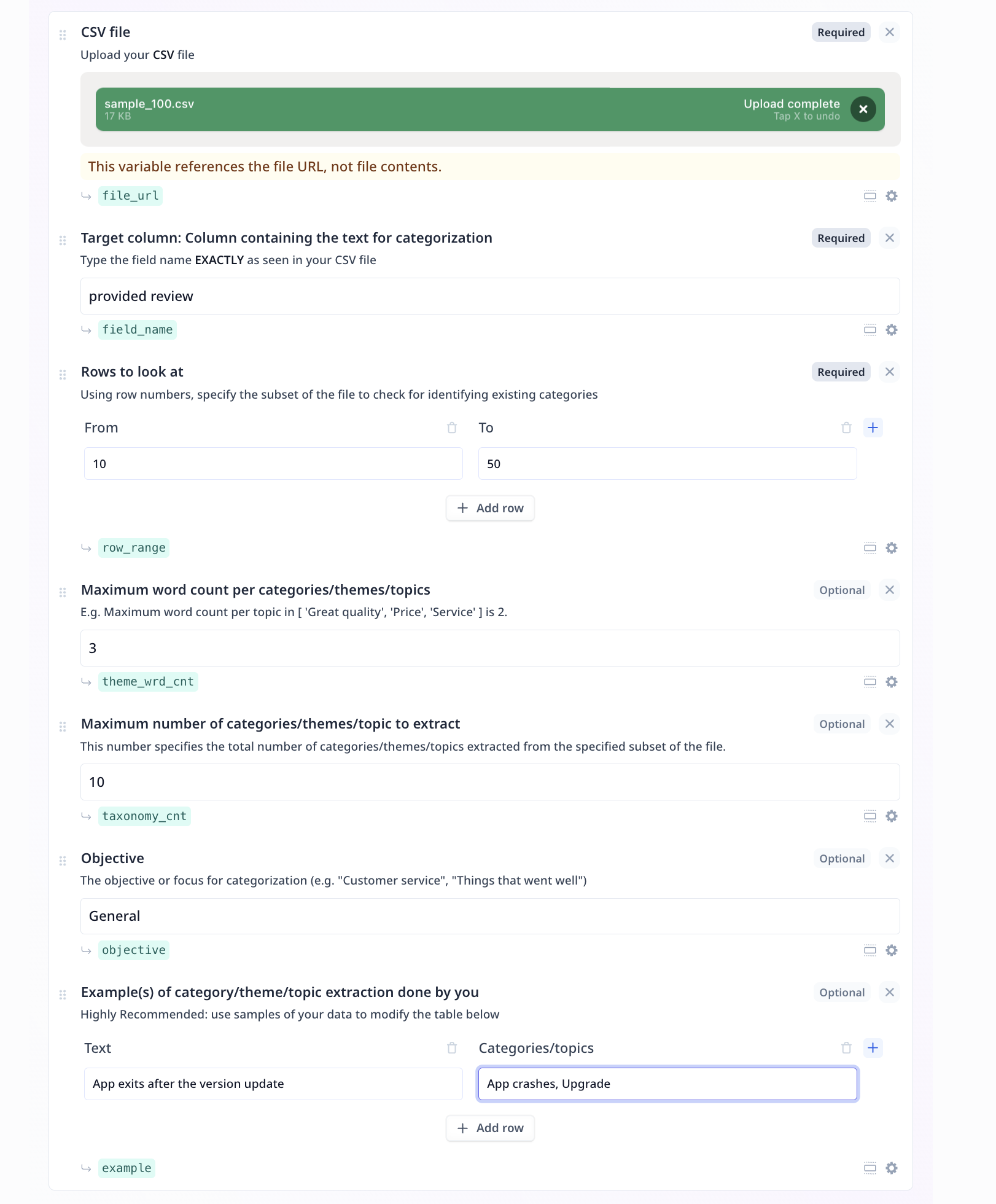 User inputs