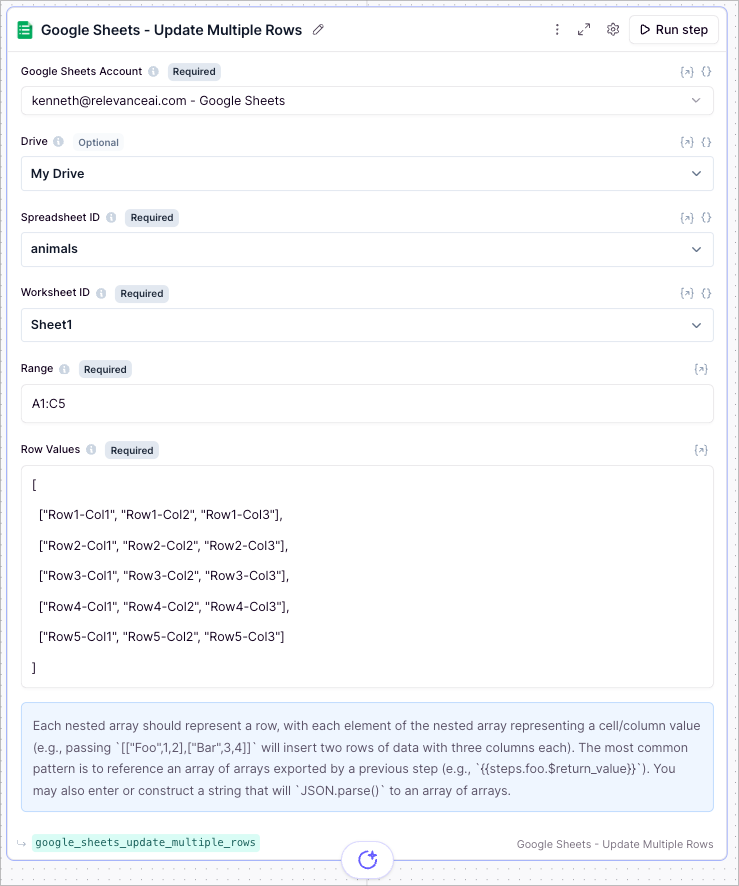 Google Sheets Update multiple rows