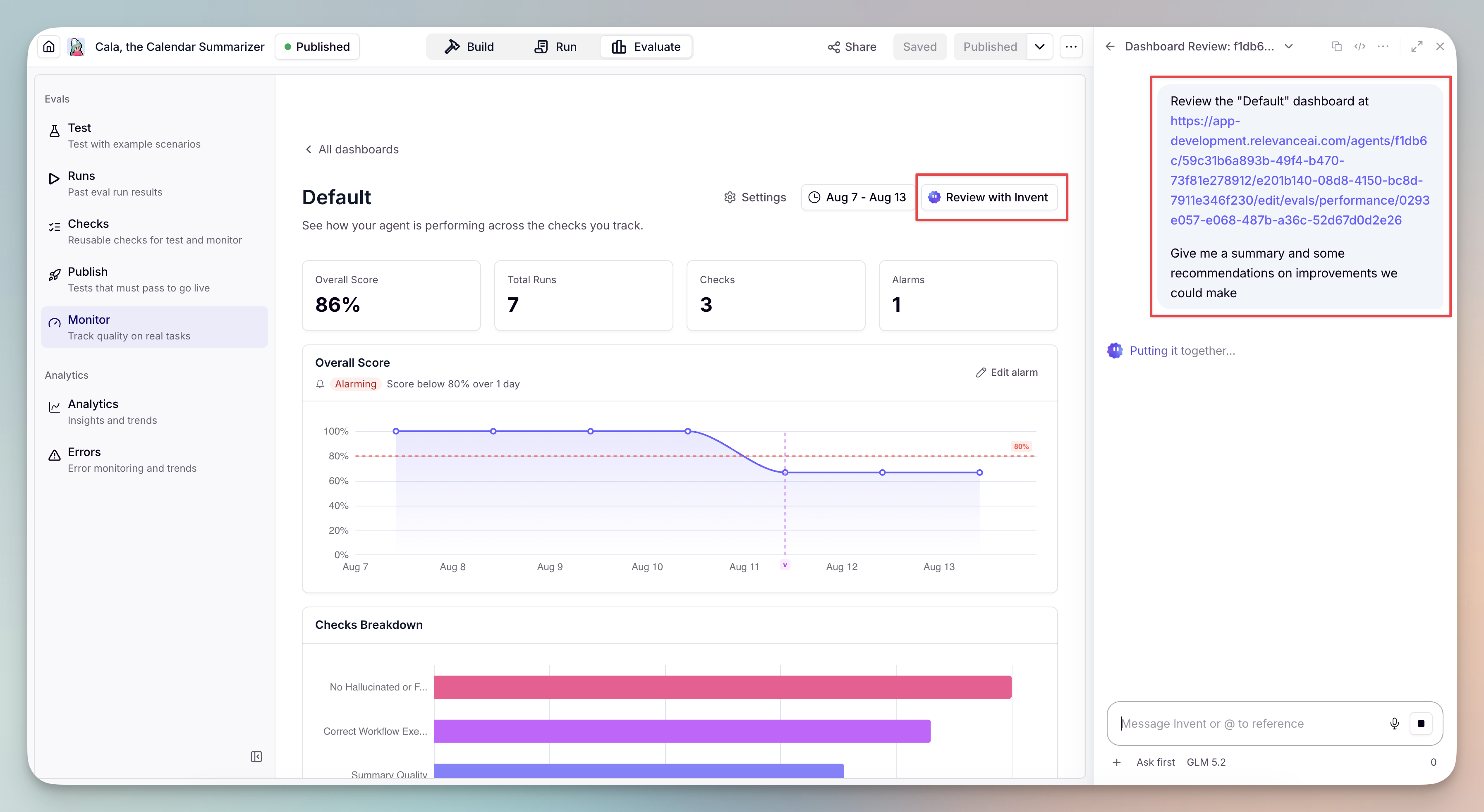 Reviewing performance results with Invent