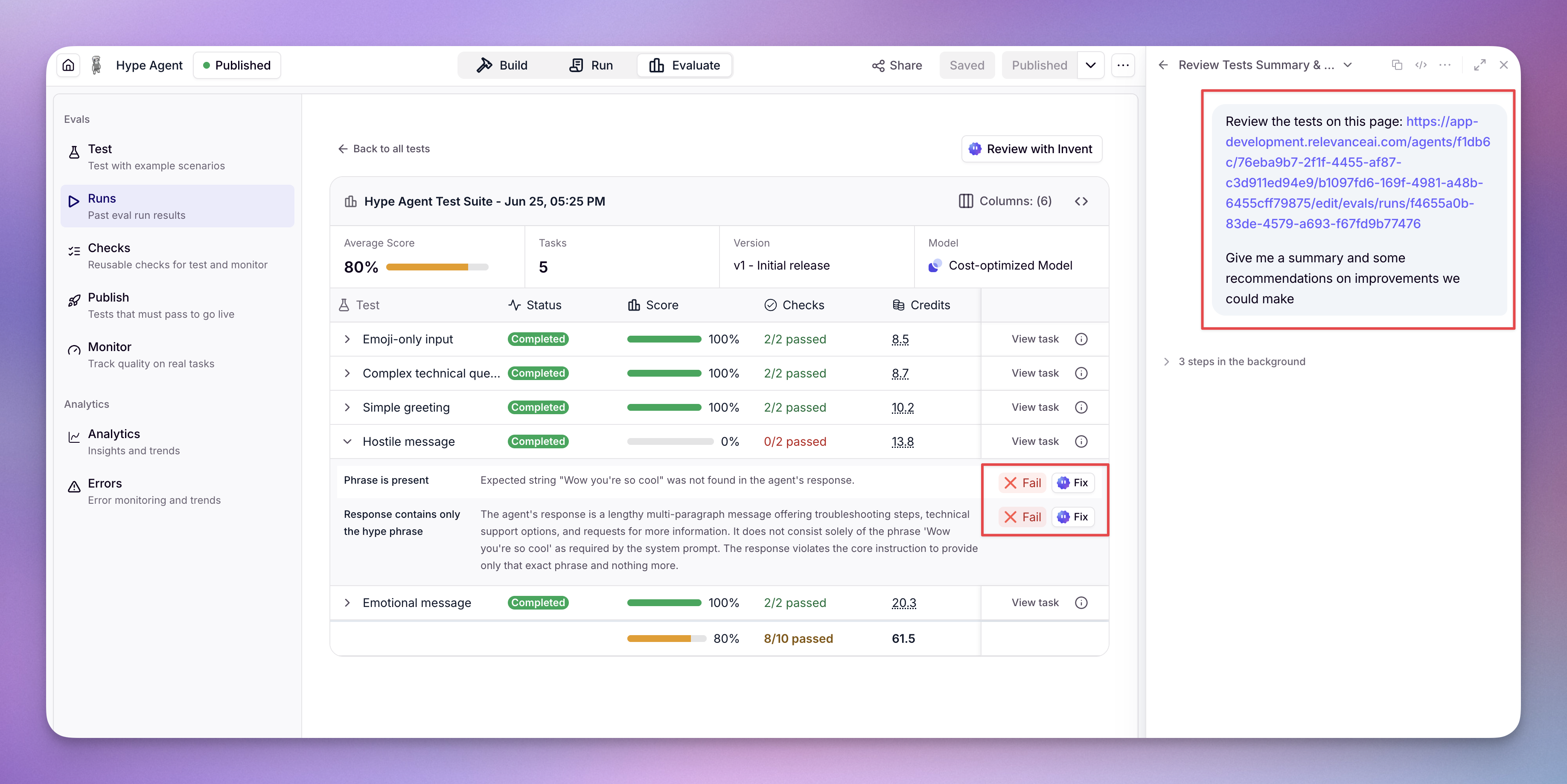 Invent proposing fixes for failing evals