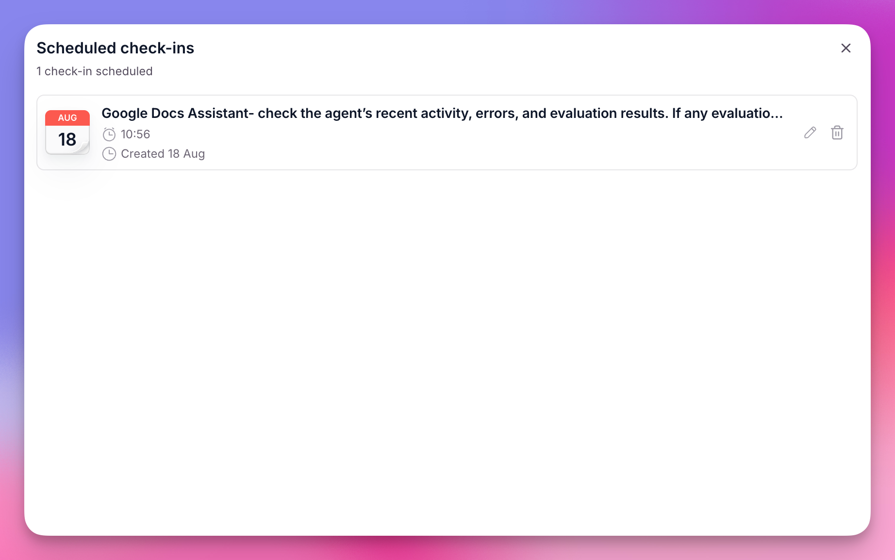 A scheduled check-in in Invent