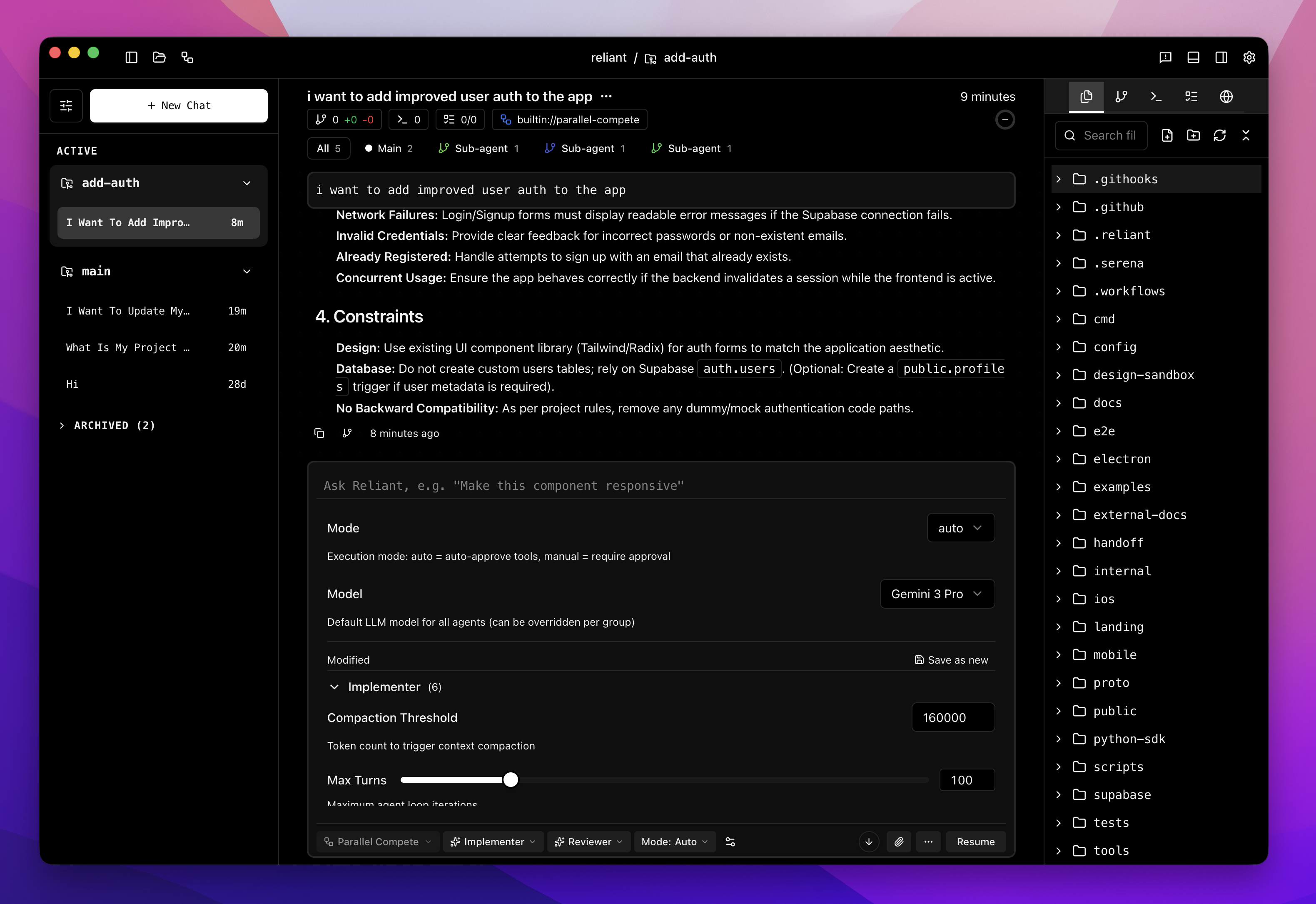 Update parameters like model, temperature, or mode on the fly