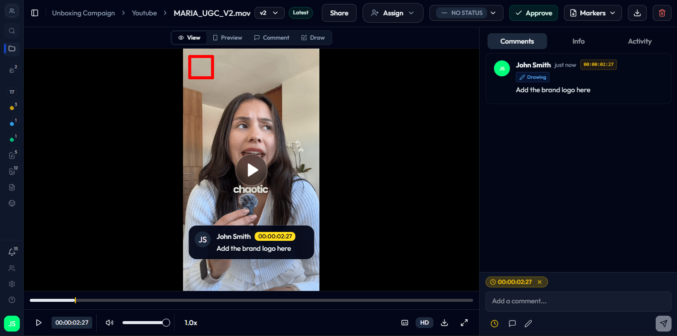 Asset preview with safe zones and pinned comments