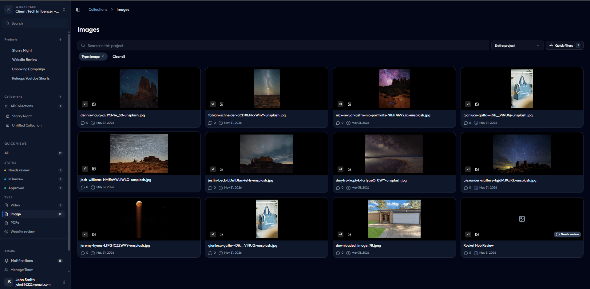 Files view showing image asset cards in a grid