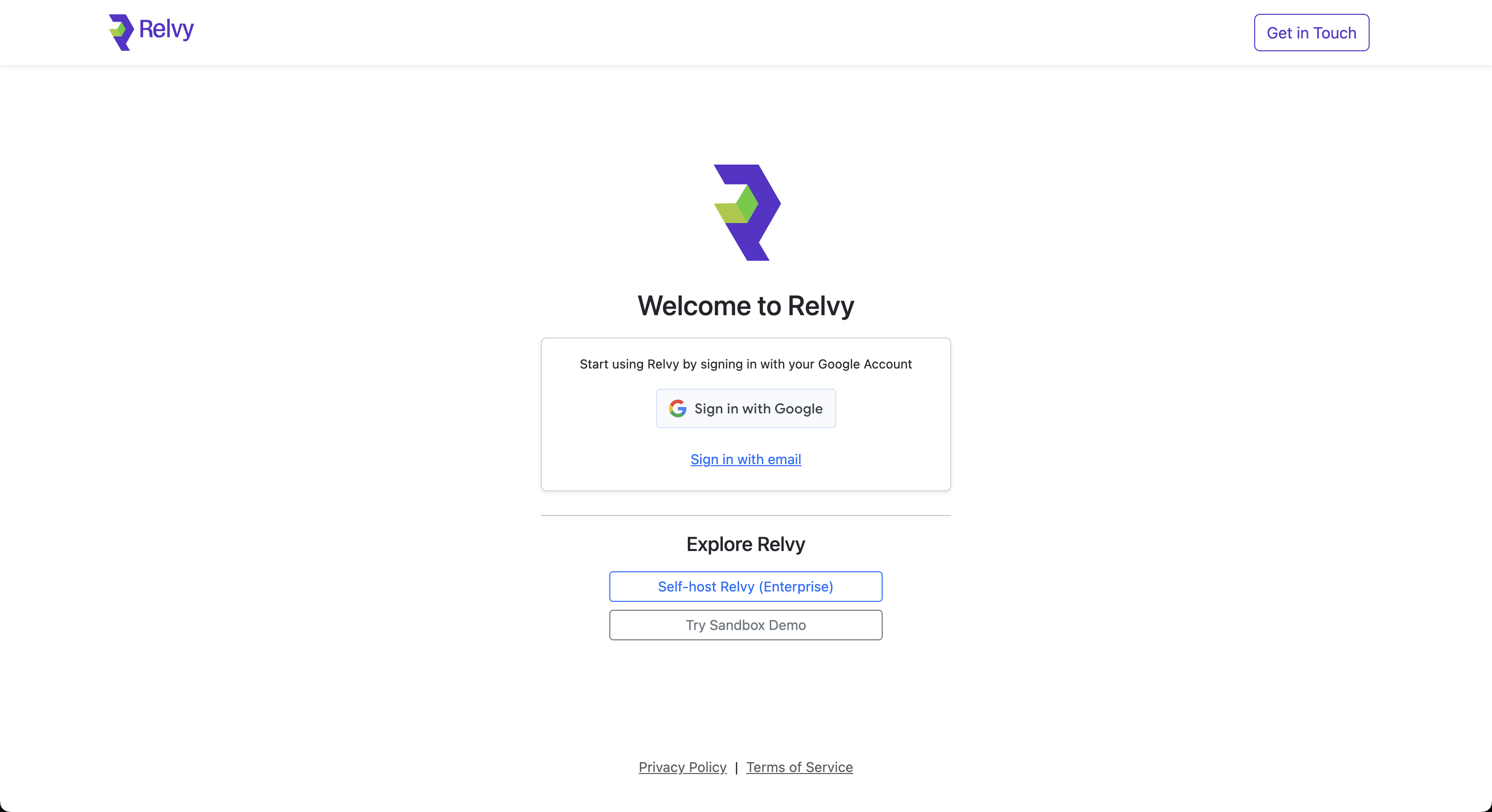 Relvy Sign Up Screen