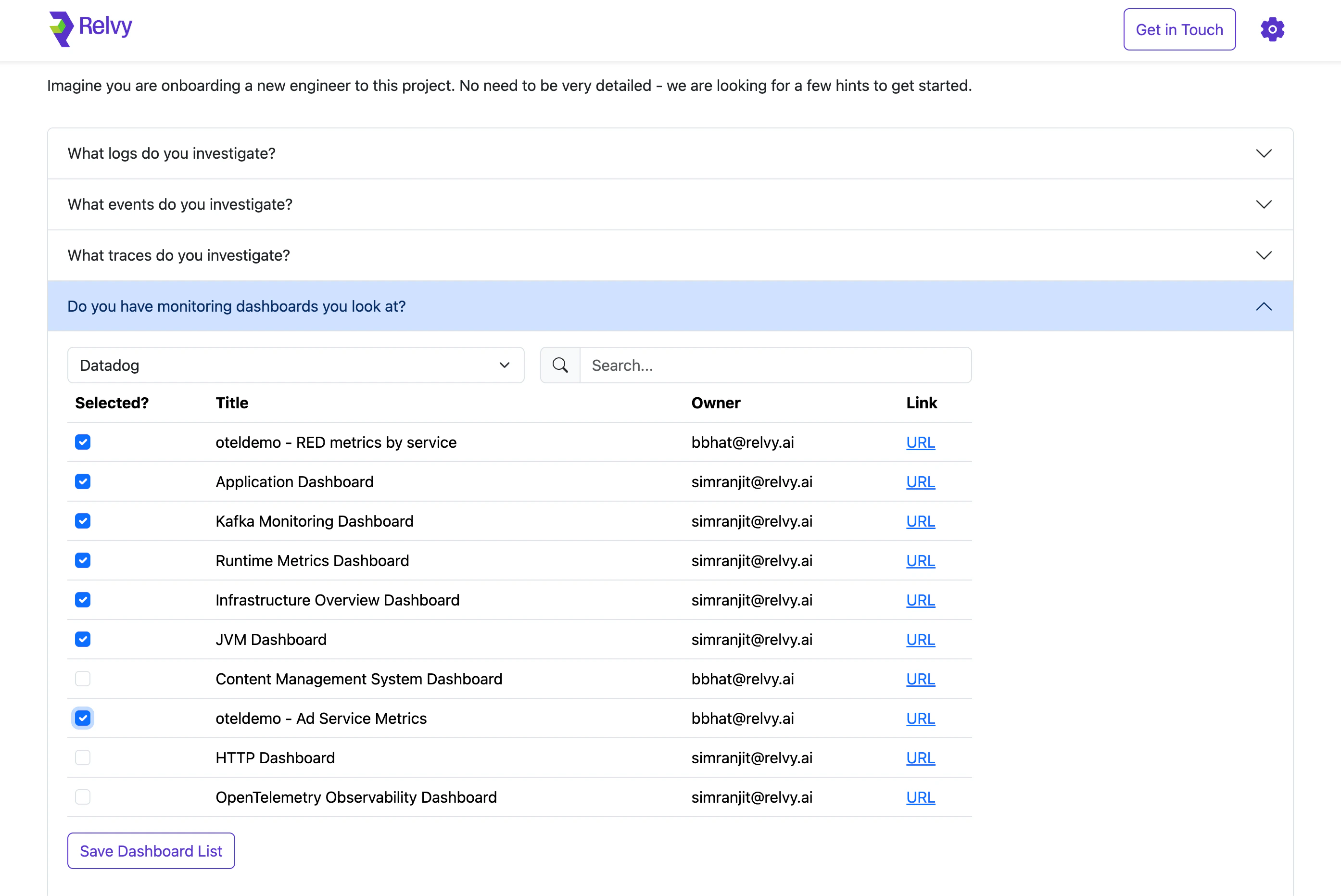 Configure Dashboards