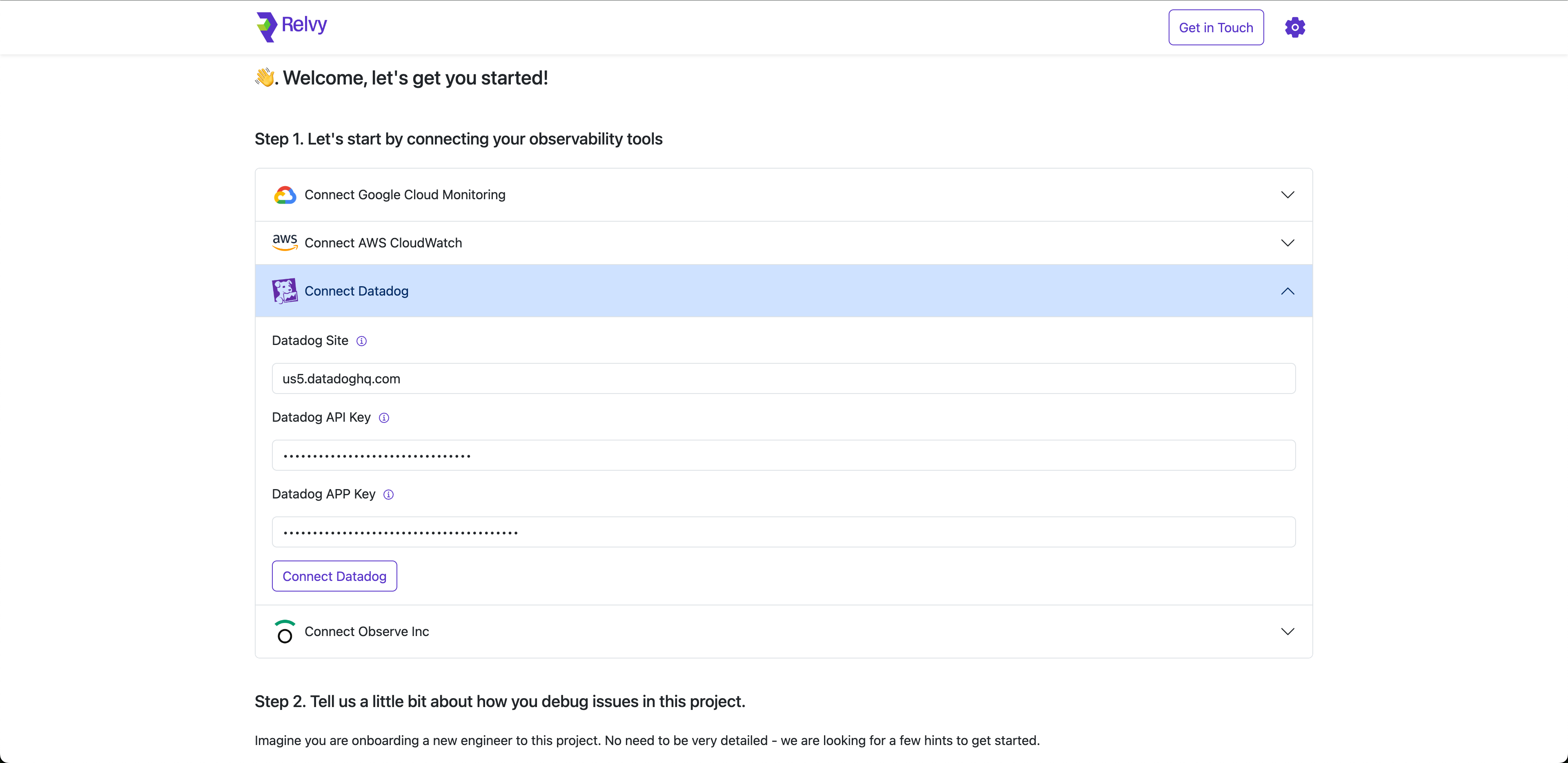 Datadog Connection Form