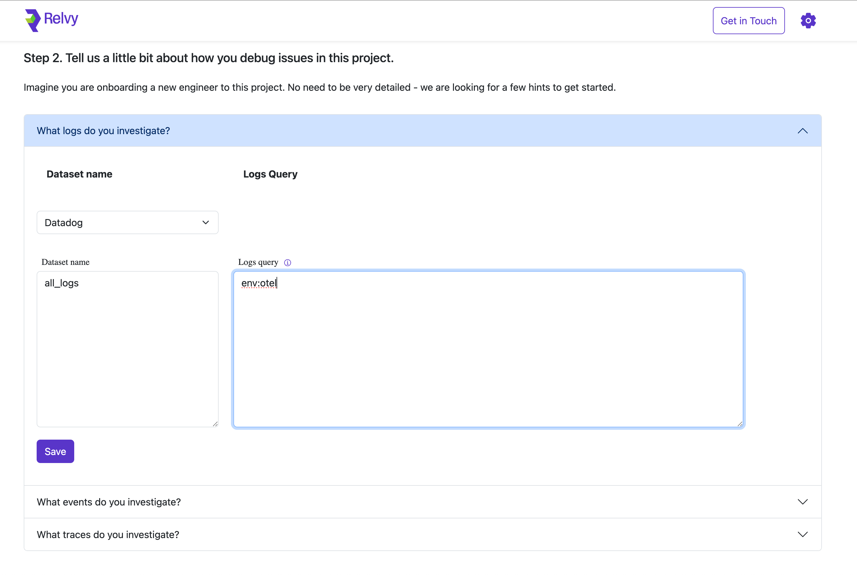 Configure Logs Dataset