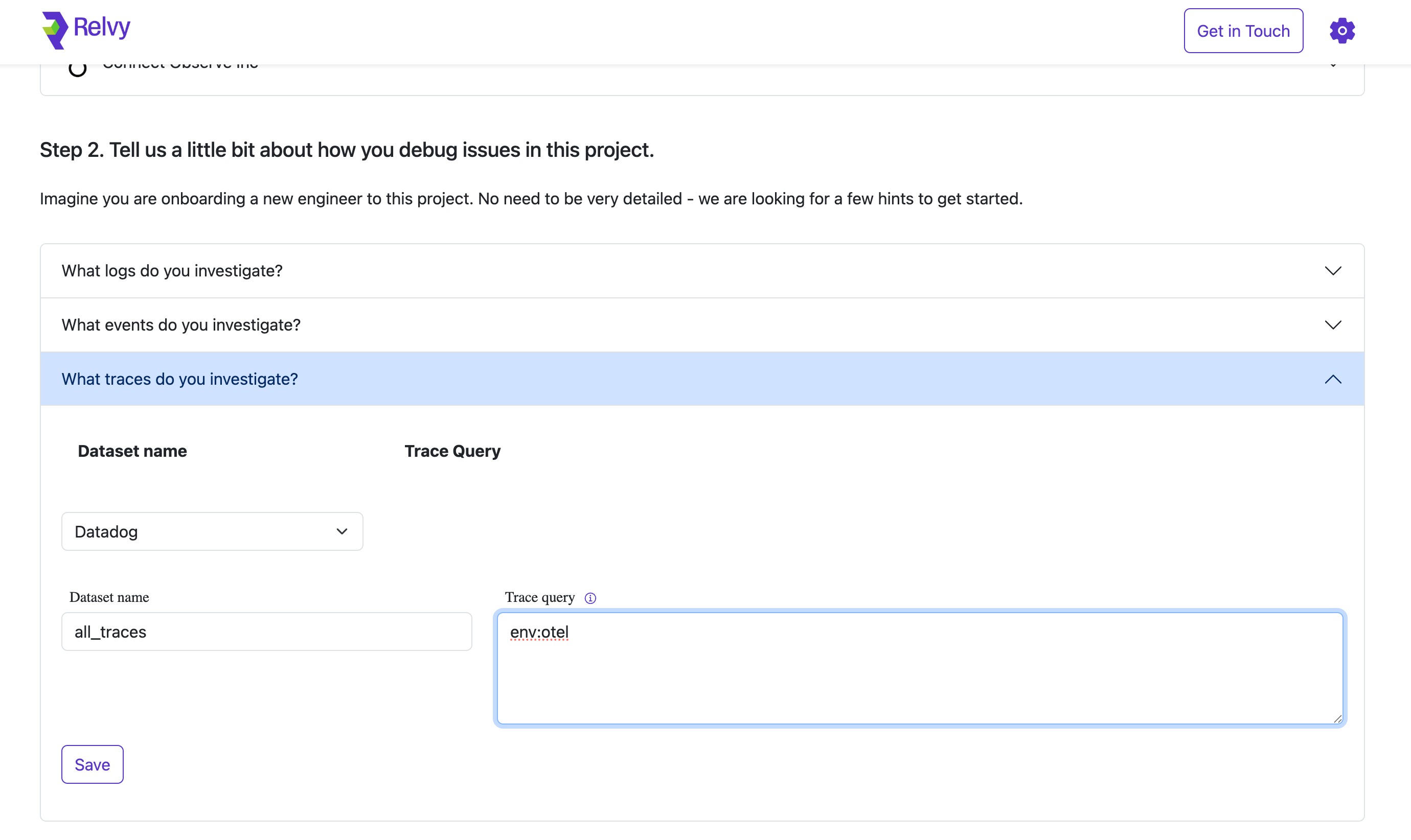 Configure Traces Dataset