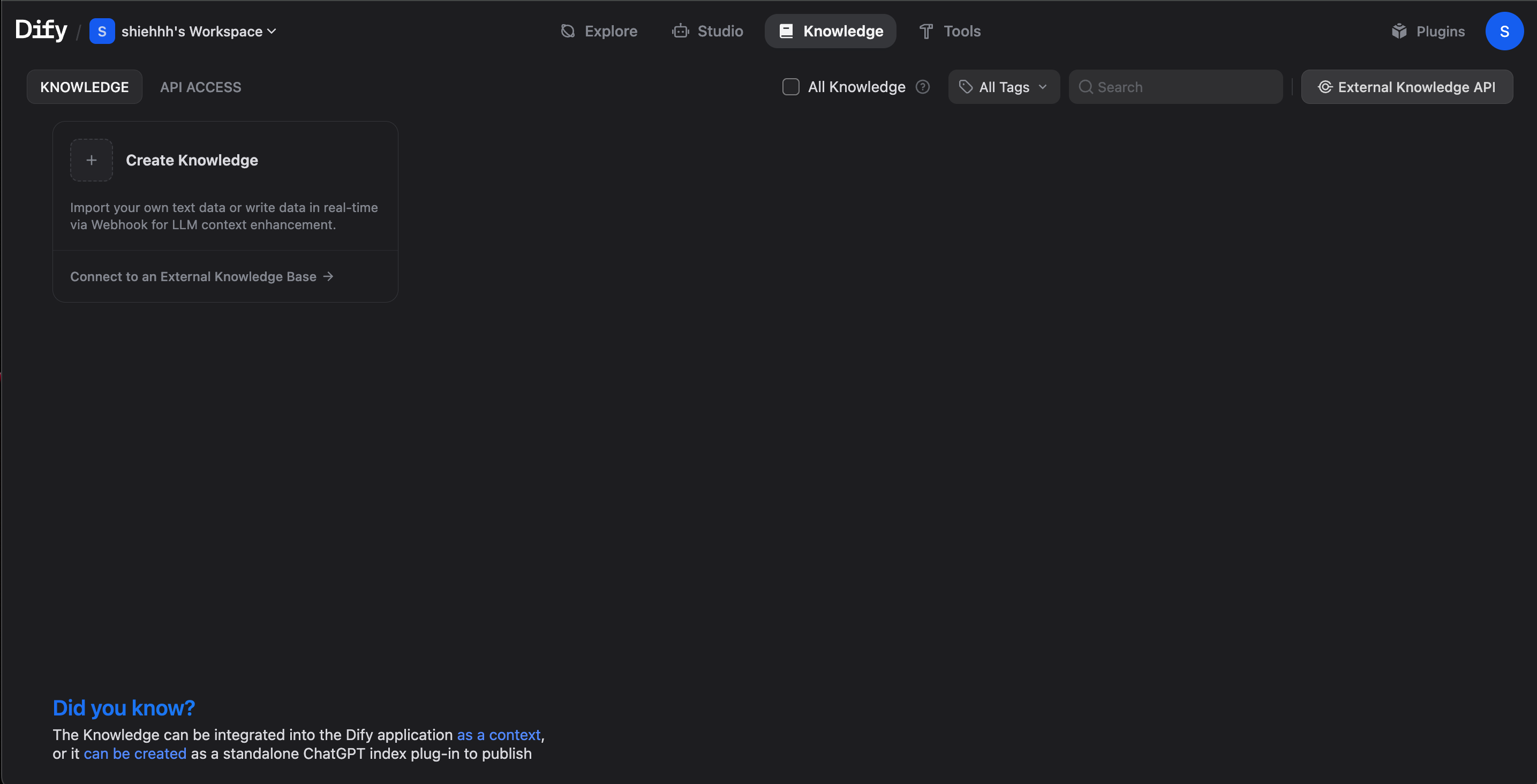 Dify create knowledge modal