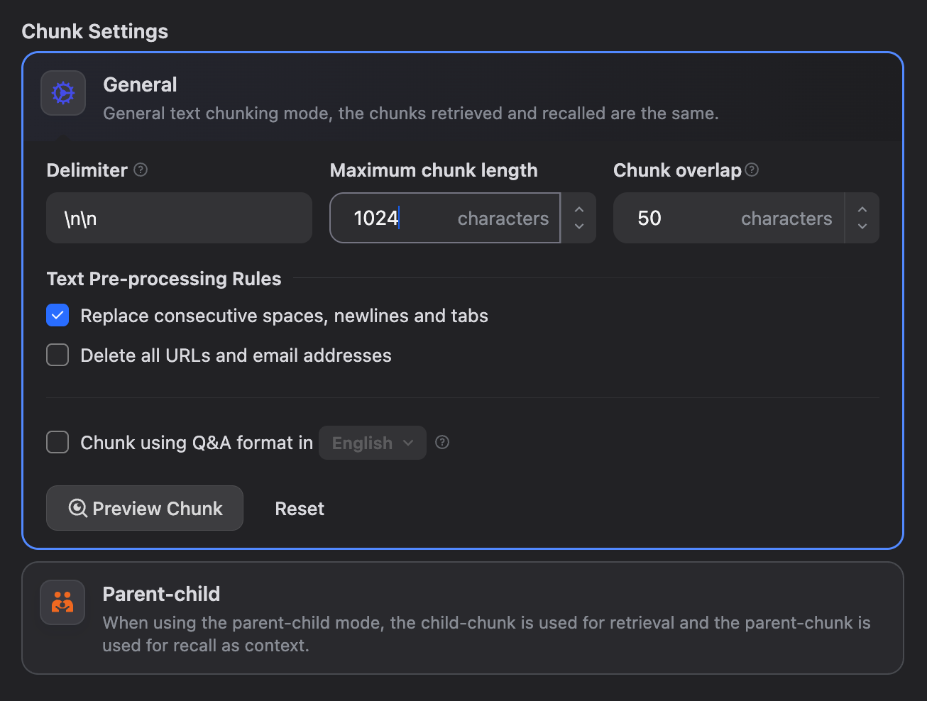 Dify knowledge chunk settings Dify knowledge chunk settings