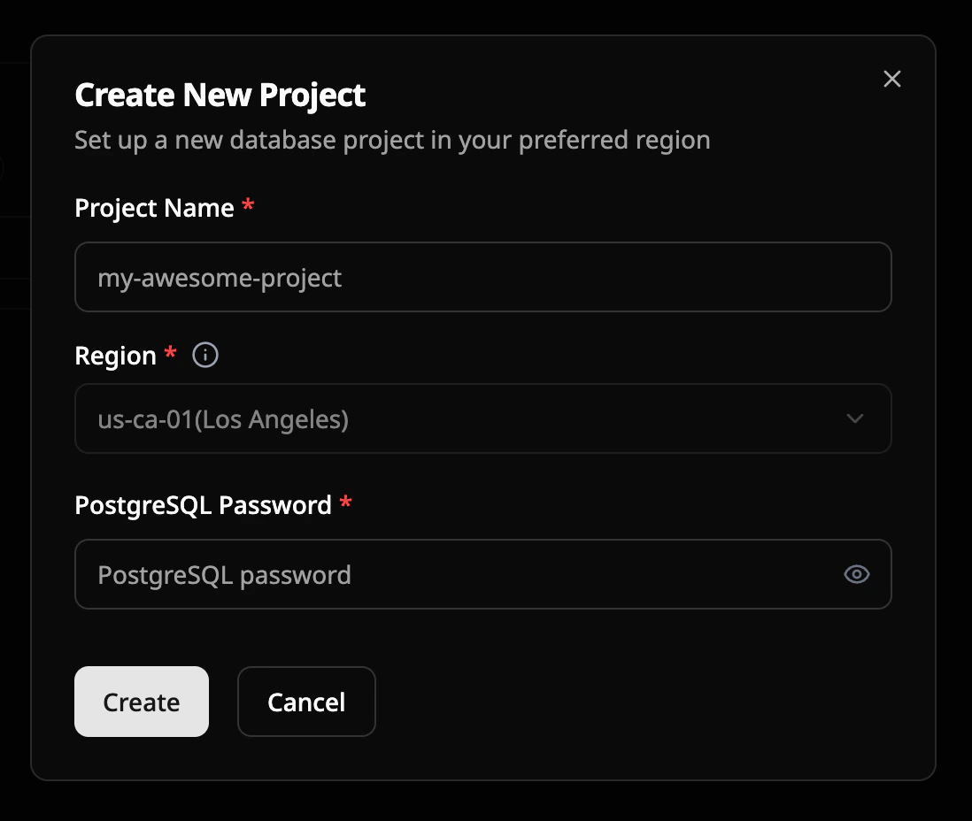 Project creation settings form