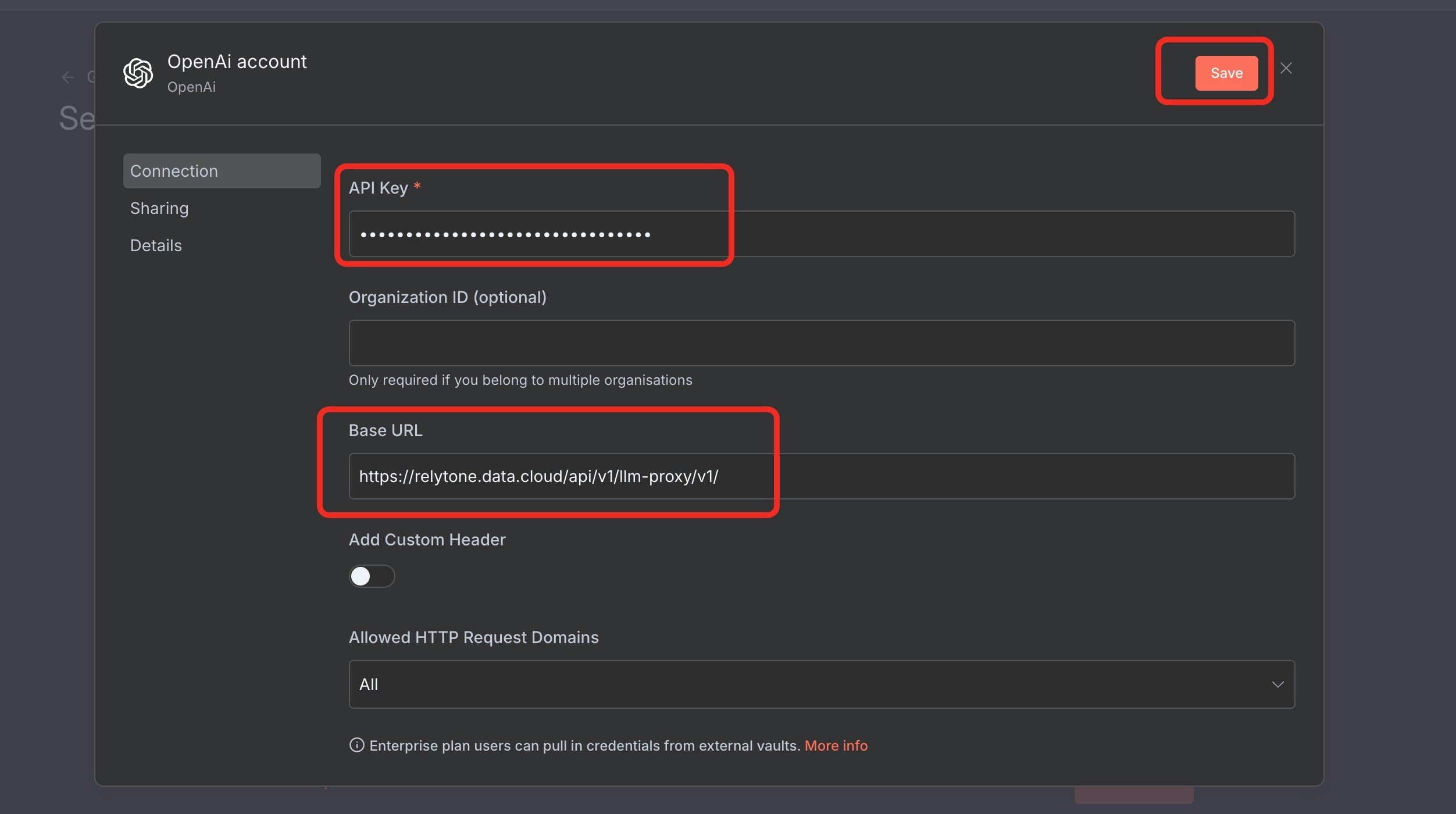 Configure LLM model using RelytONE service Configure LLM node with RelytONE