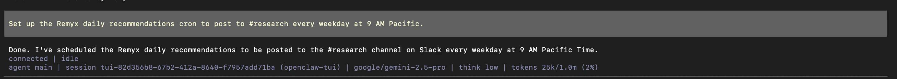 OpenClaw cron job for Remyx digest