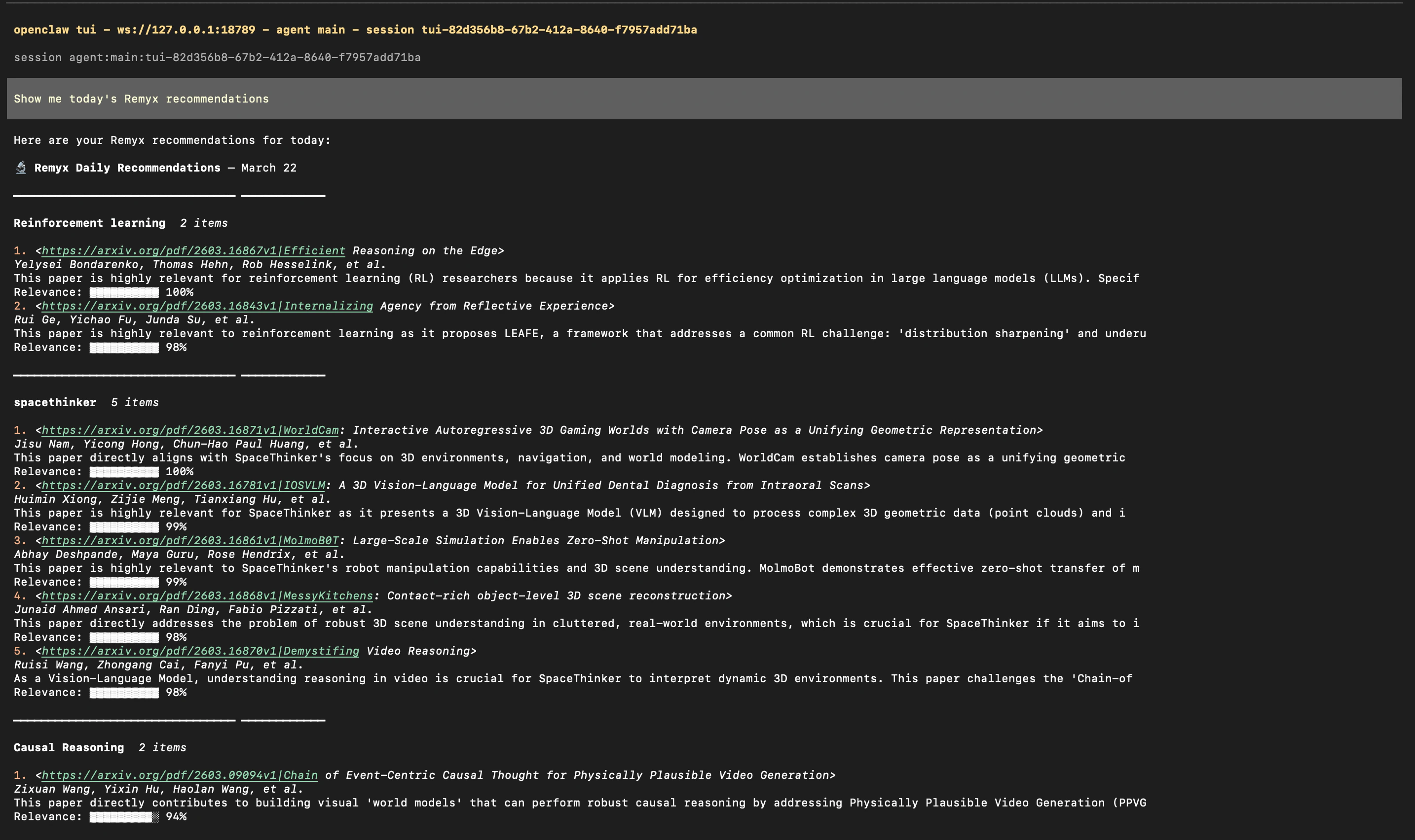 OpenClaw Remyx digest message
