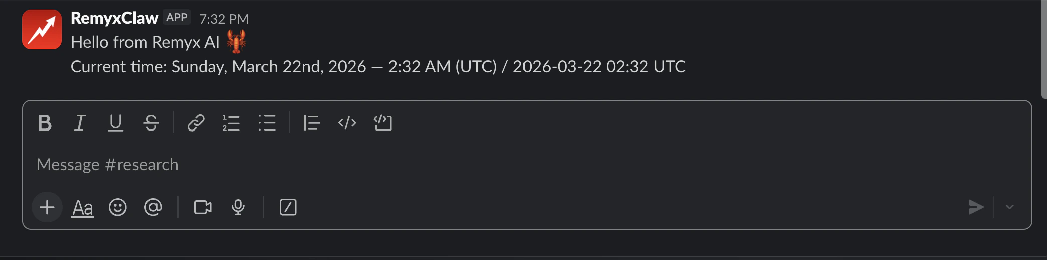 Slack #research — test message from OpenClaw