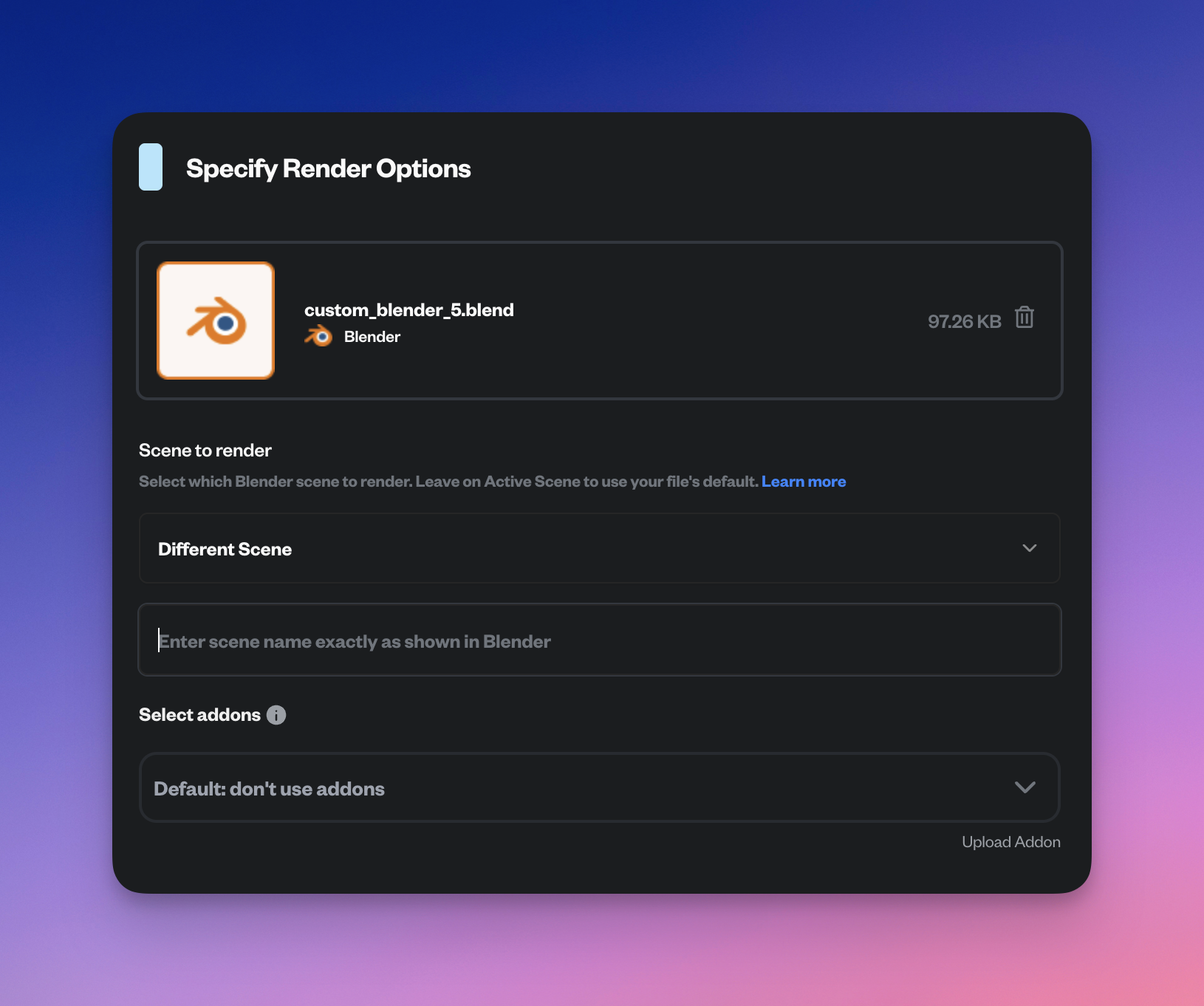 Scene selector in RenderJuice