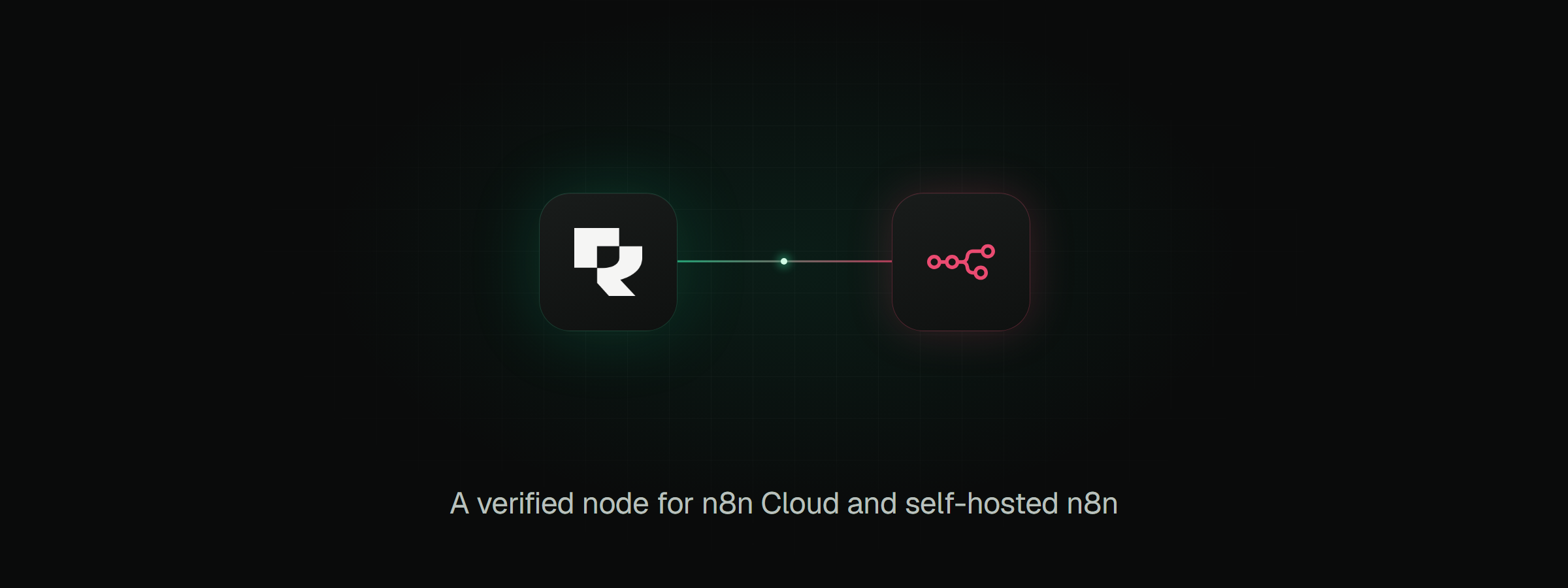 The Rendobar mark joined by a connector line to the n8n logo. The caption reads: A verified node for n8n Cloud and self-hosted n8n.