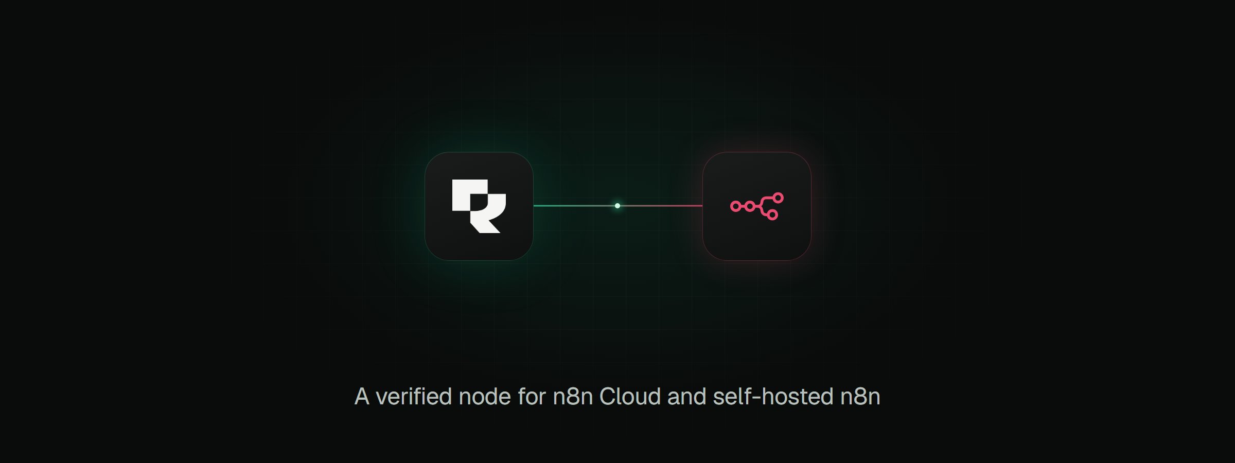 The Rendobar mark joined by a connector line to the n8n logo. The caption reads: A verified node for n8n Cloud and self-hosted n8n.