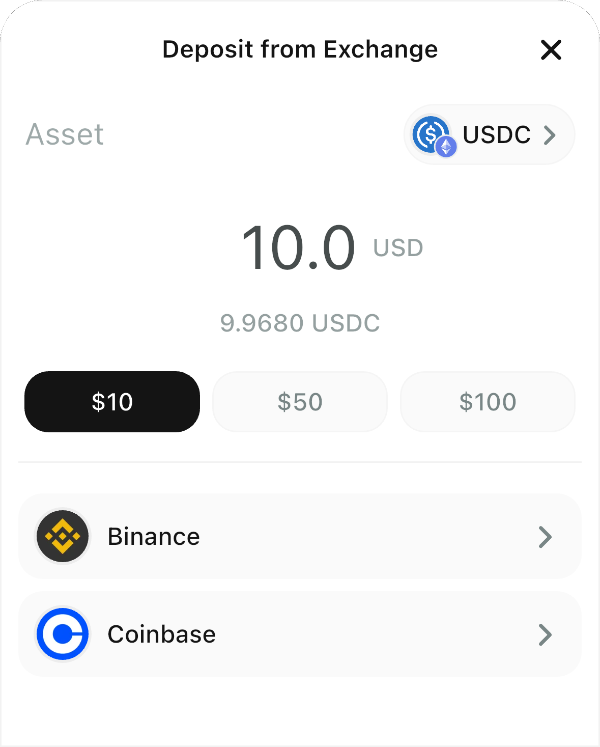 Funding your wallet with Deposit with Exchange