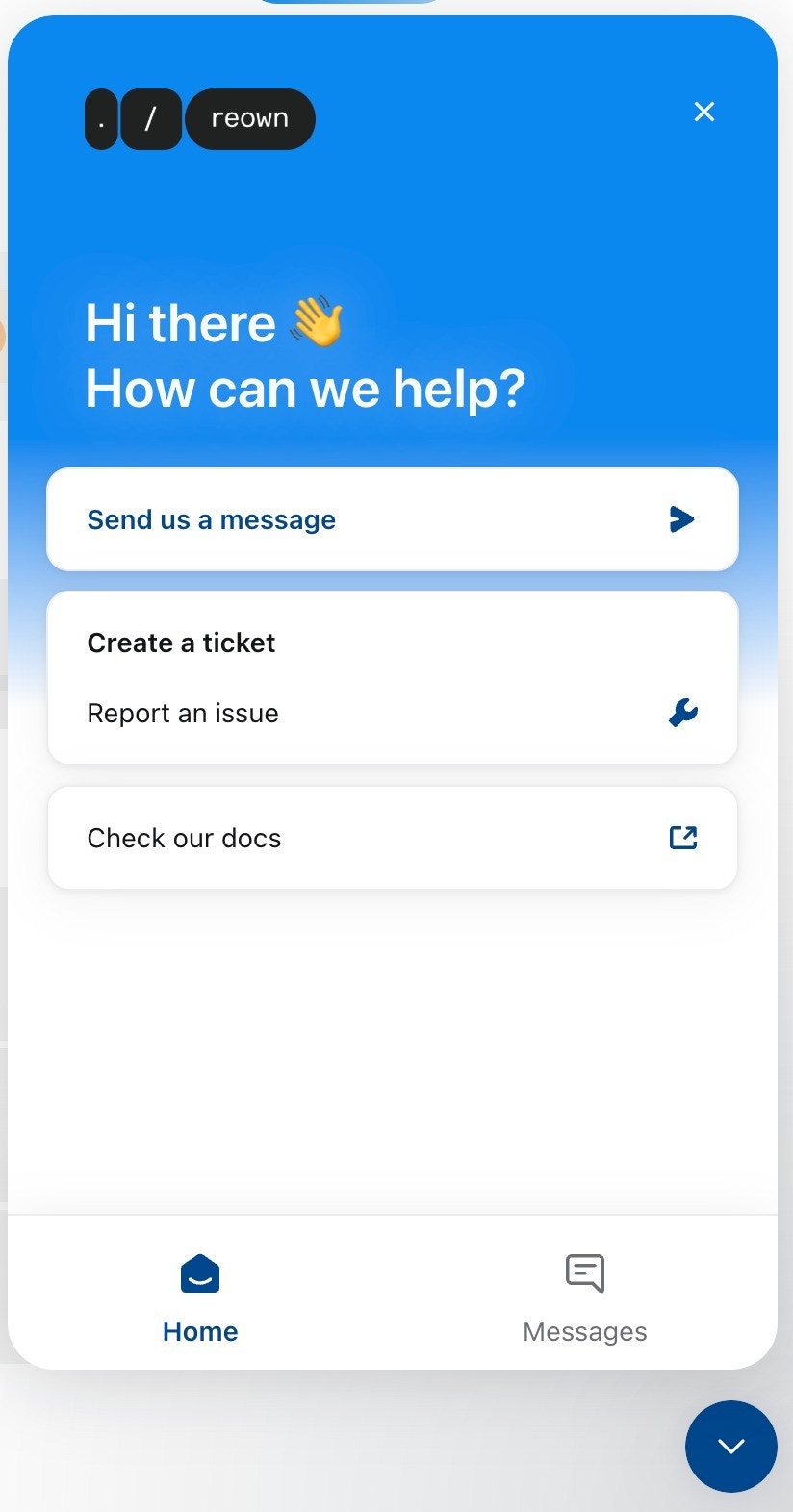 Help desk modal with support options