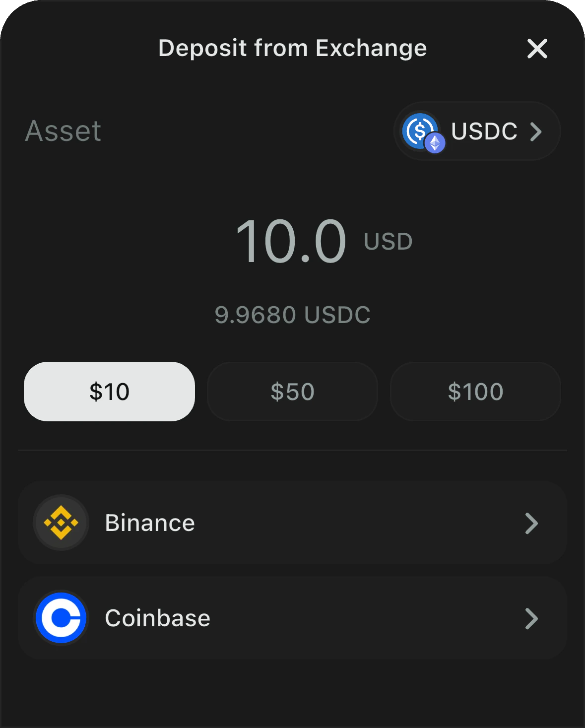 Funding your wallet with Deposit with Exchange