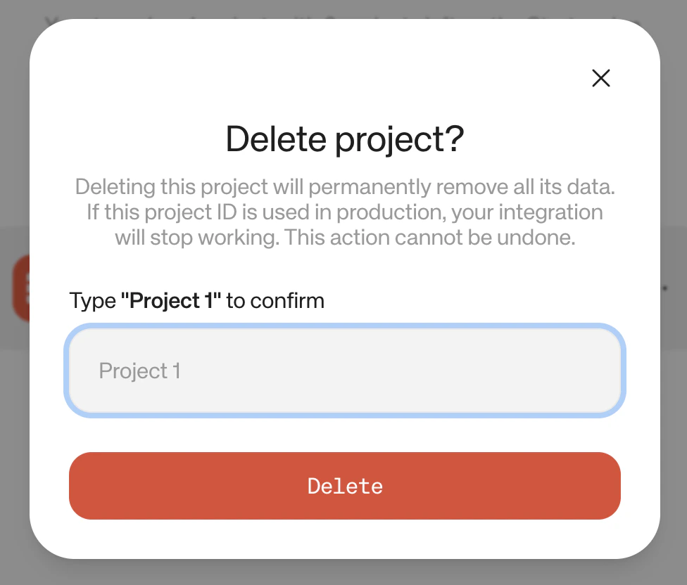Confirmation dialog to delete a project