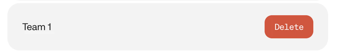 Delete button on the team settings page