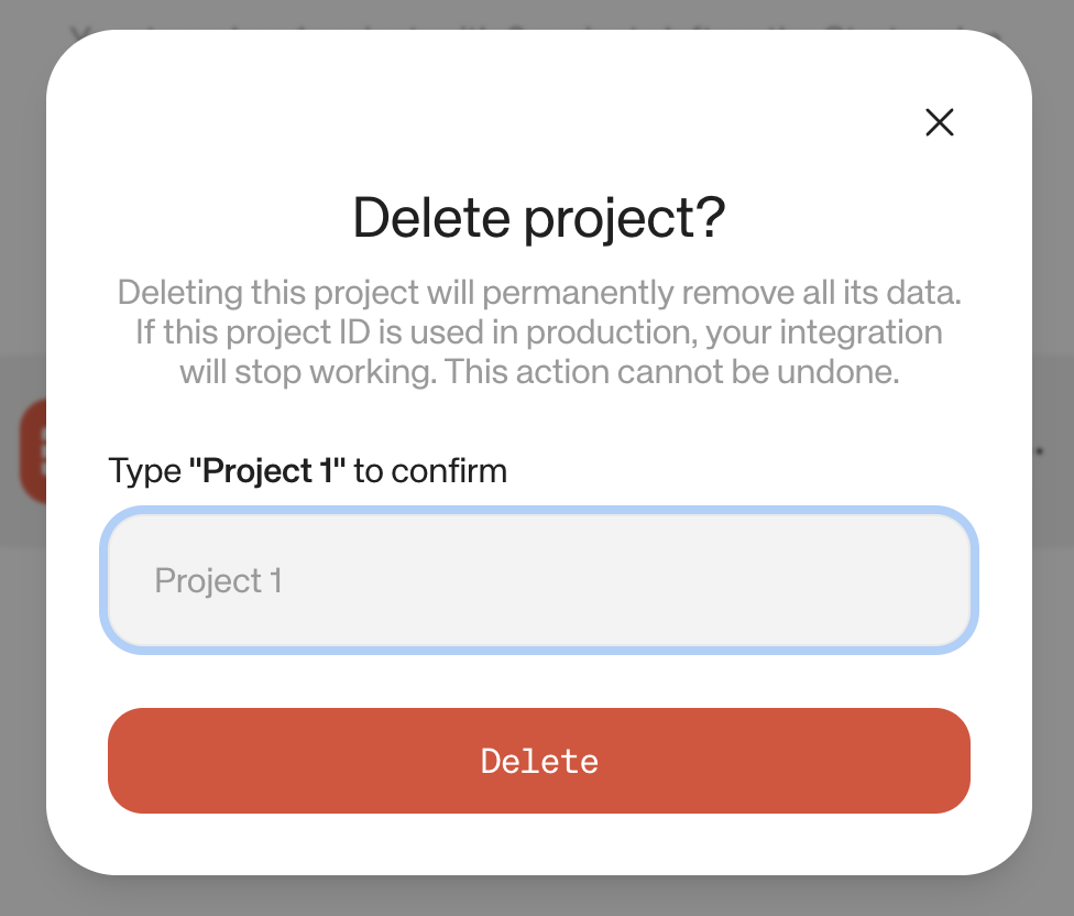 Confirmation dialog to delete a project