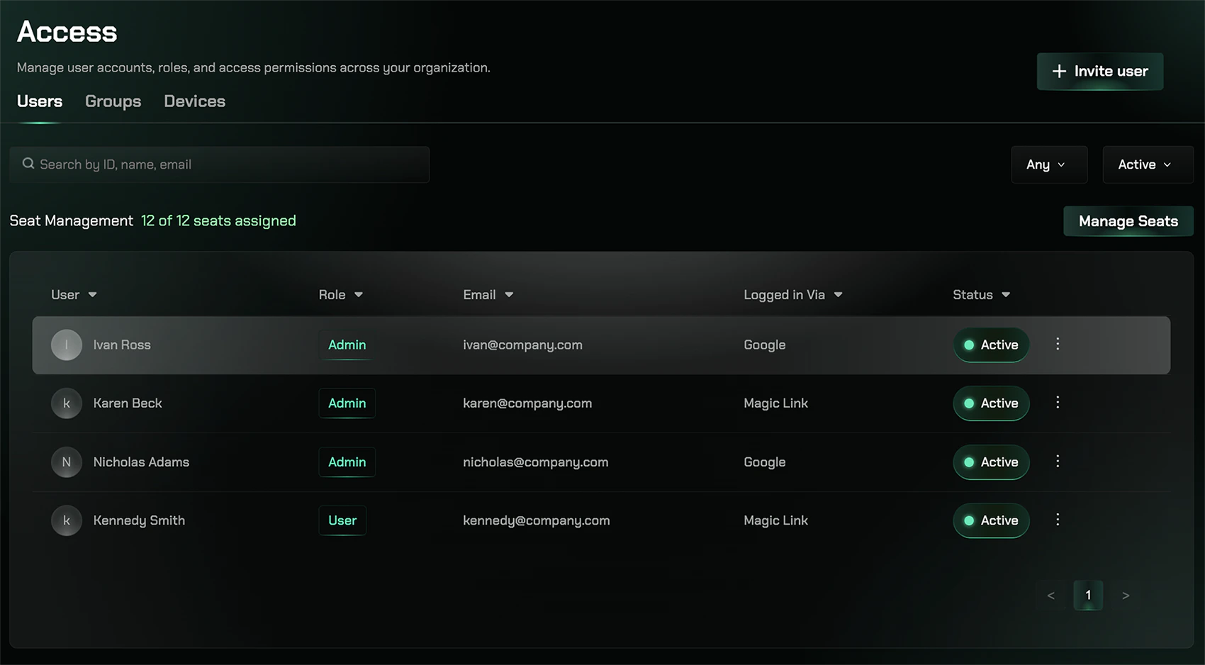Users management interface