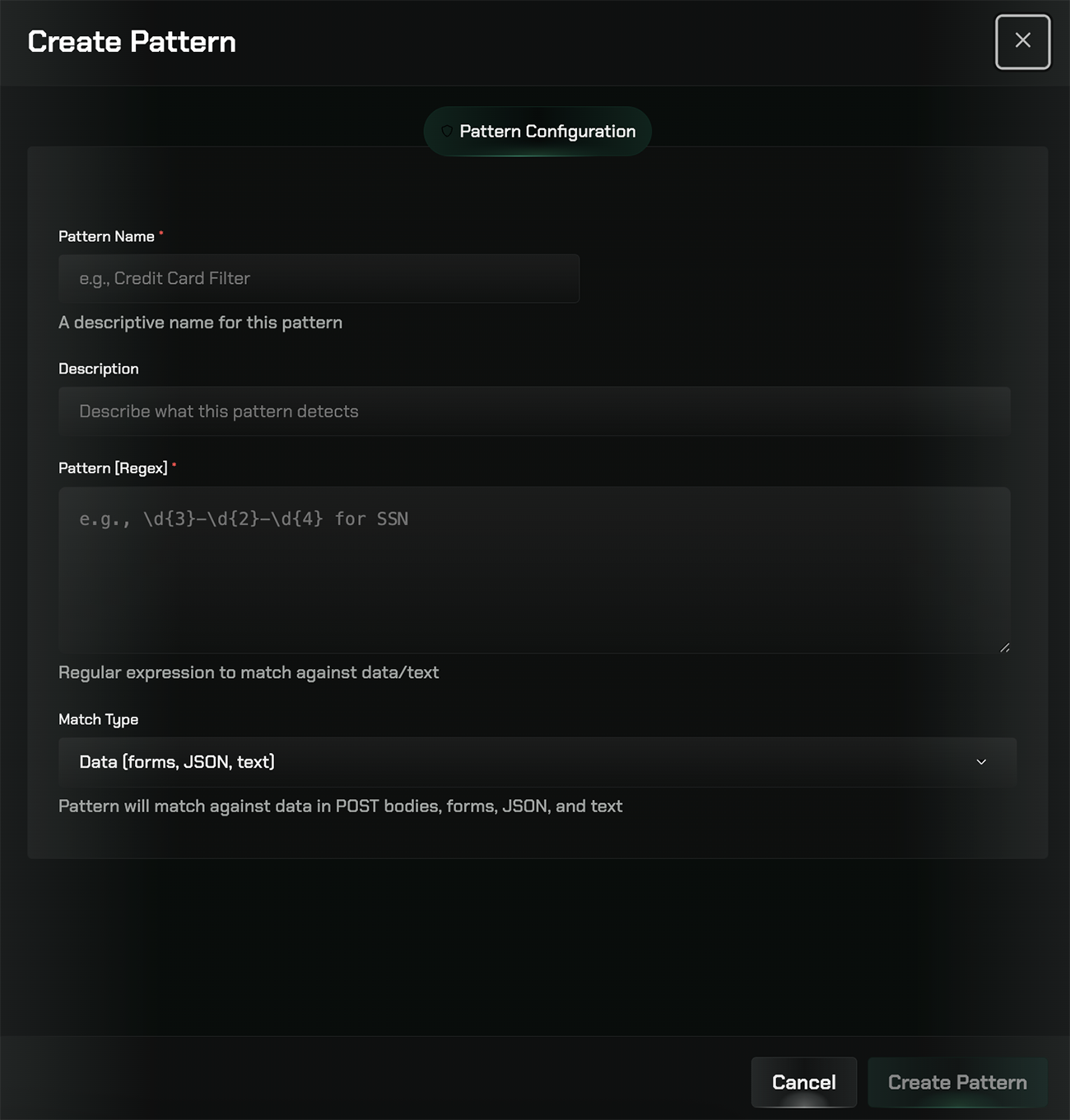 DLP Patterns configuration