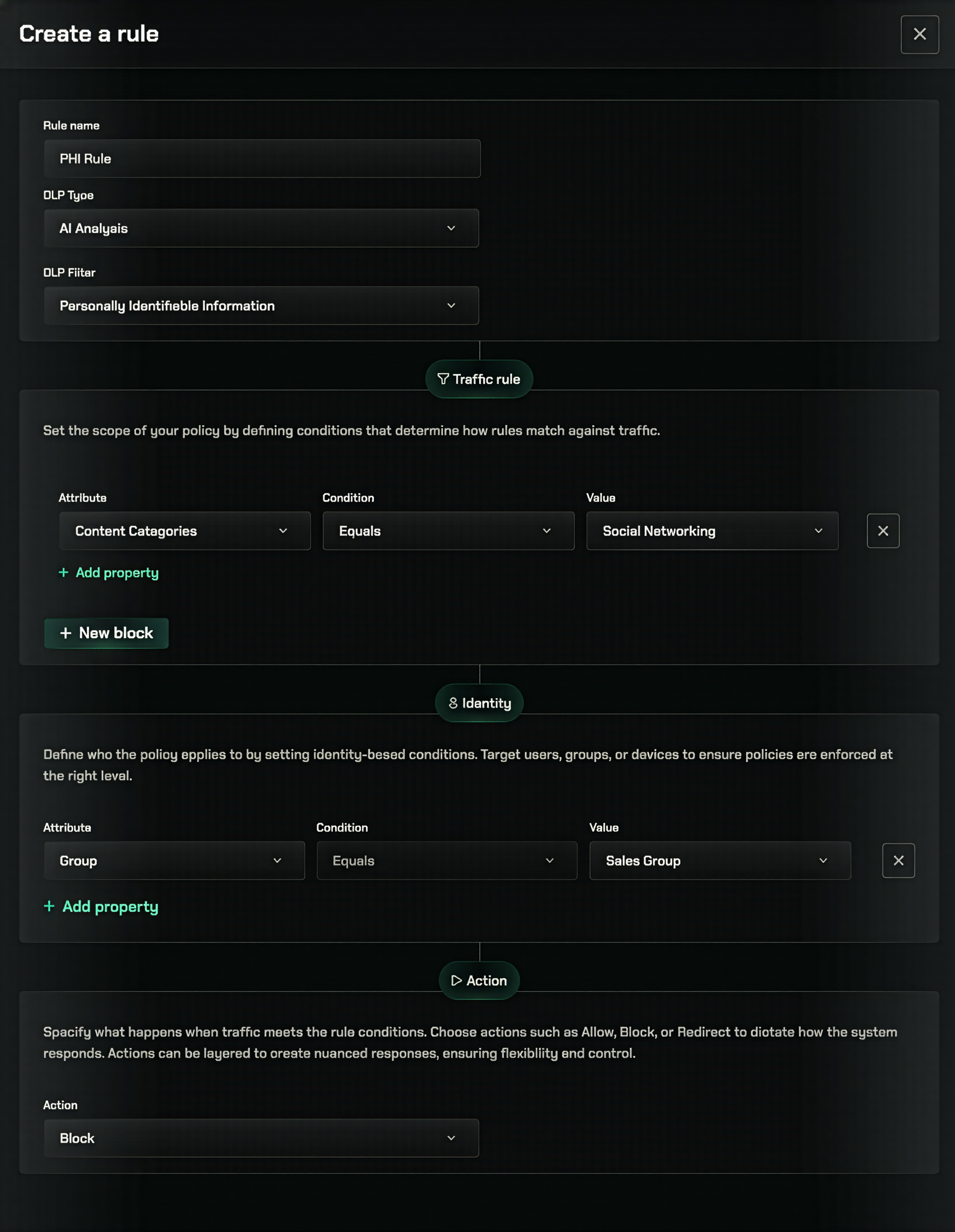 DLP rule form configuration