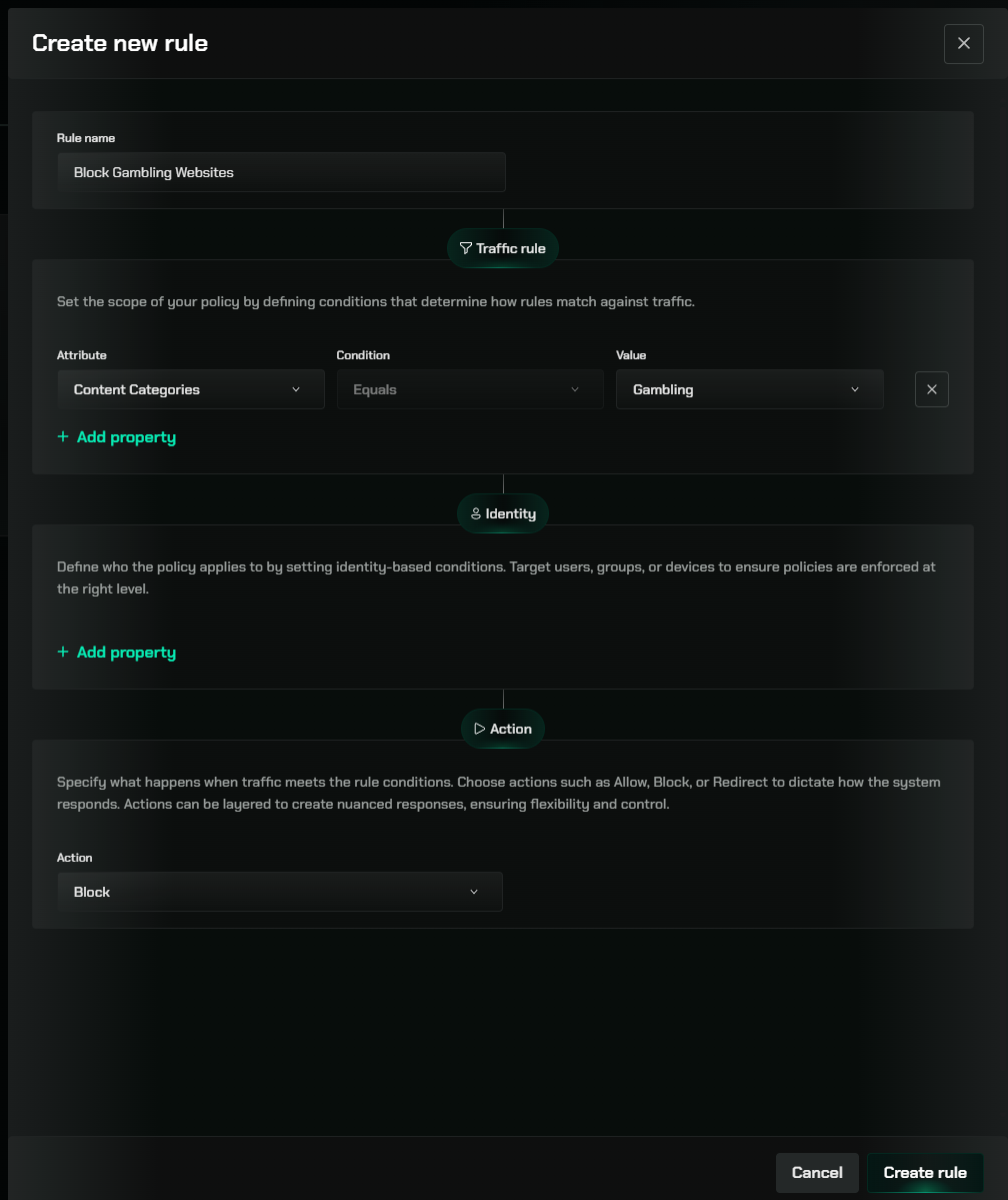 Setting a Block rule for the Gambling category
