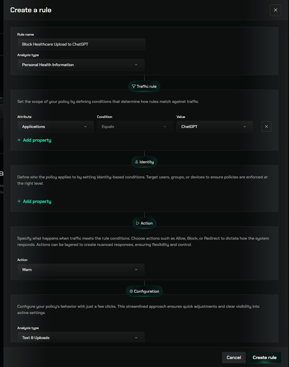 Setting a Block rule for PHI on ChatGPT
