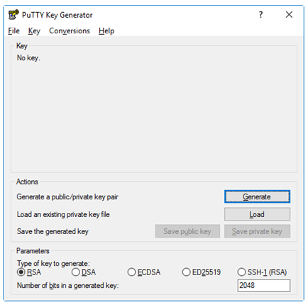 PuTTYgen generate key