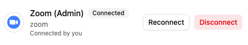 Zoom integration card showing Connected status